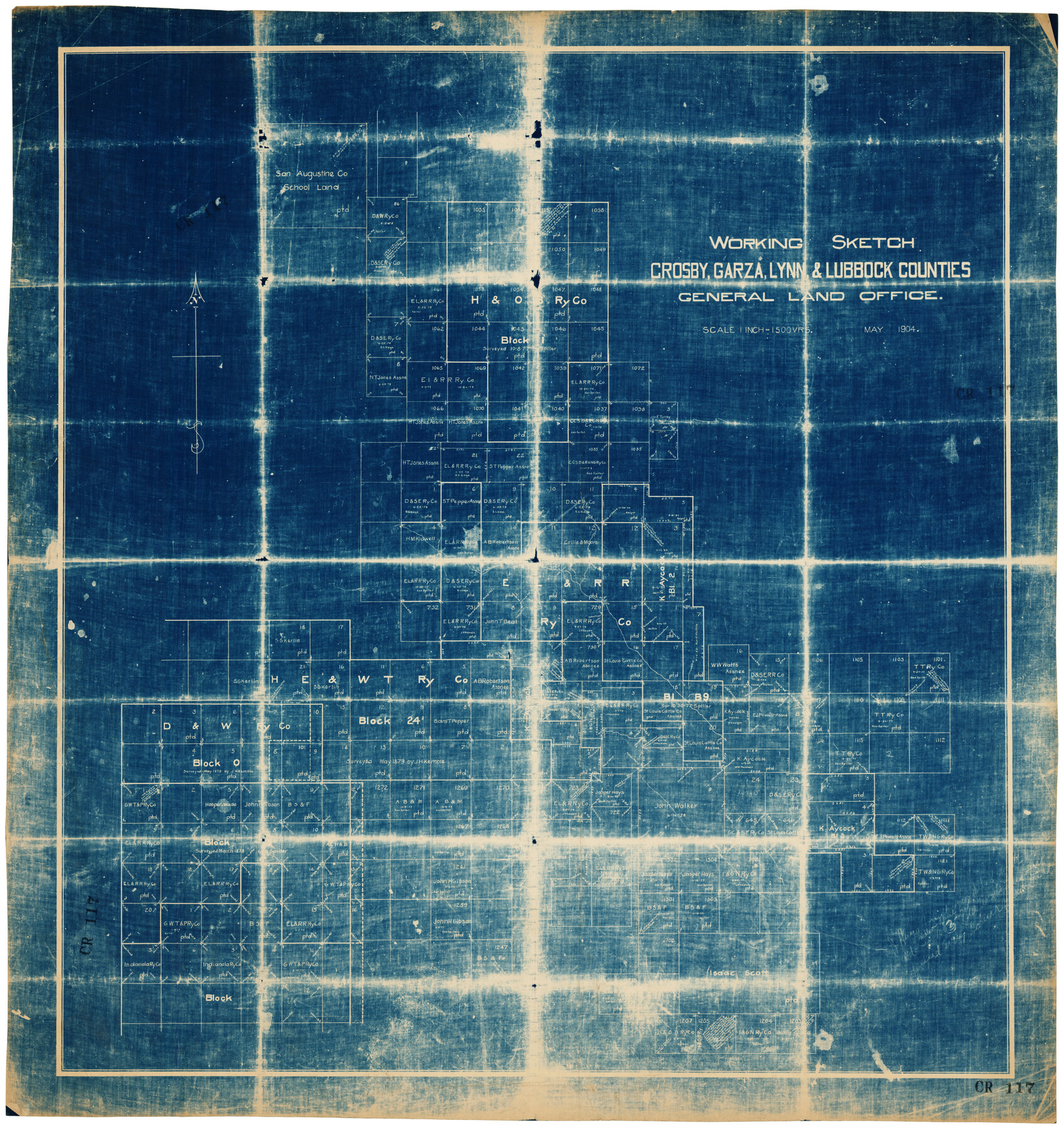 92546, Working Sketch in Crosby, Garza, Lynn, and Lubbock Counties, Twichell Survey Records