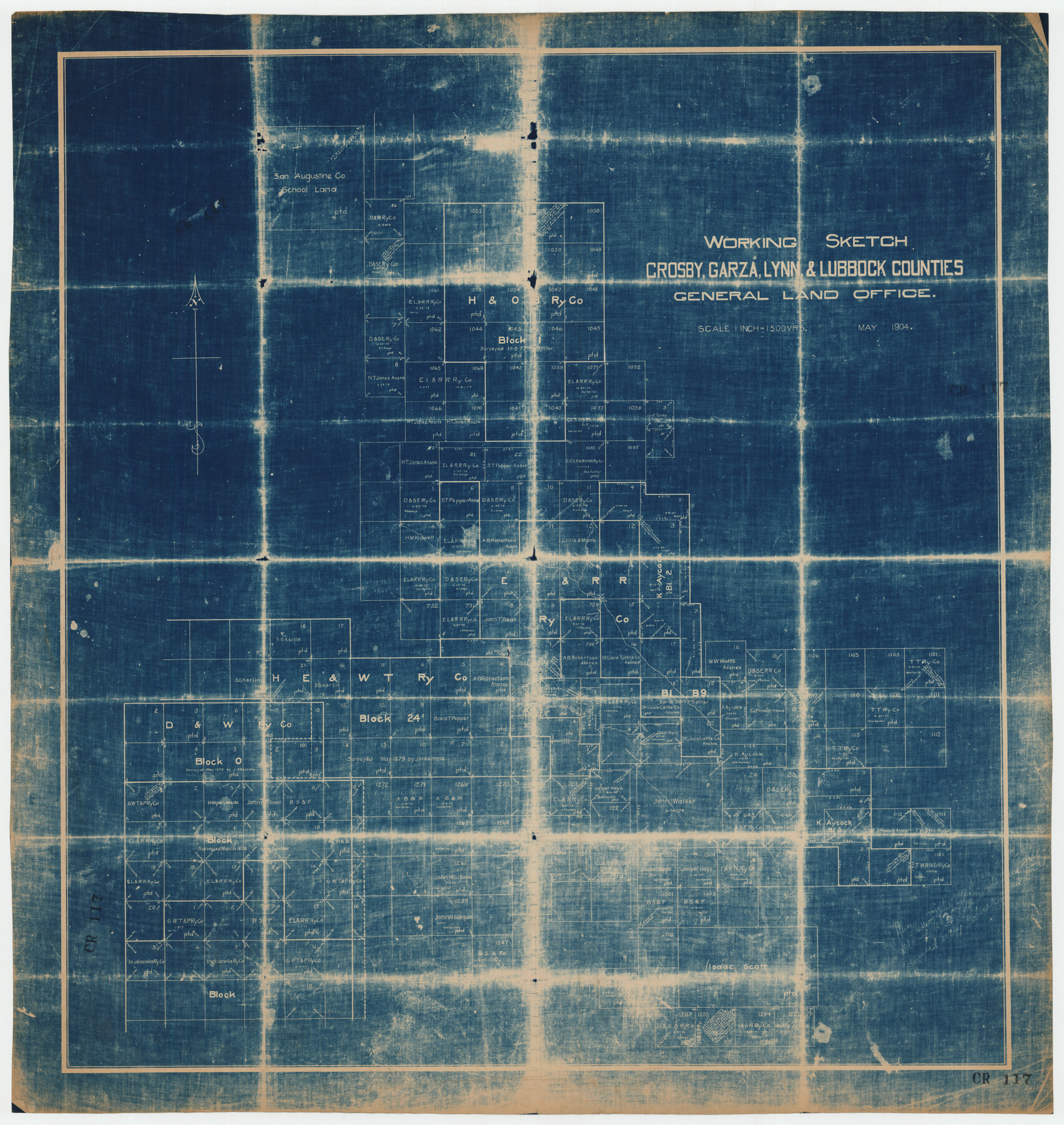 92546, Working Sketch in Crosby, Garza, Lynn, and Lubbock Counties, Twichell Survey Records