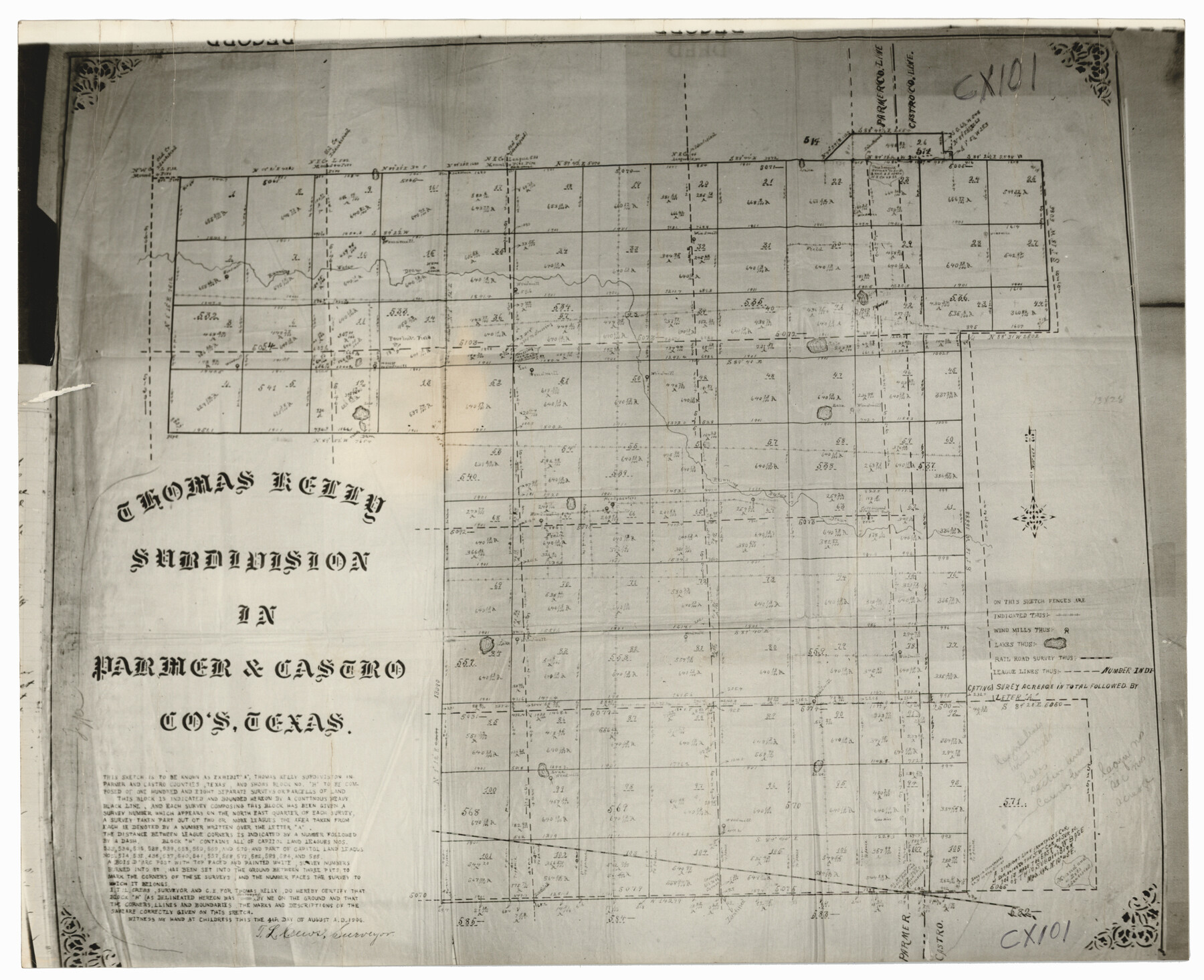 92549, Thomas Kelly Subdivision in Parmer and Castro Counties, Texas, Twichell Survey Records