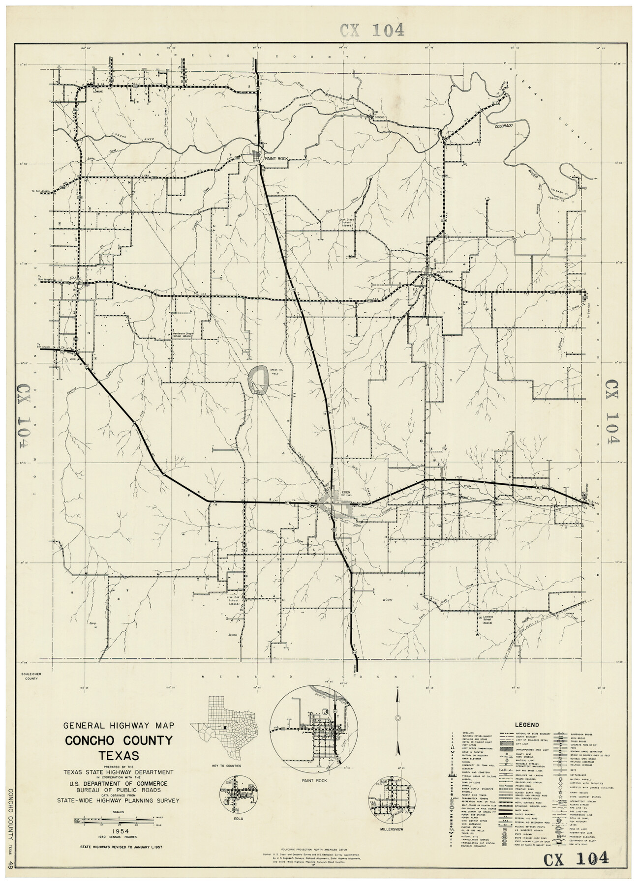 92551, General Highway Map, Concho County, Texas, Twichell Survey Records