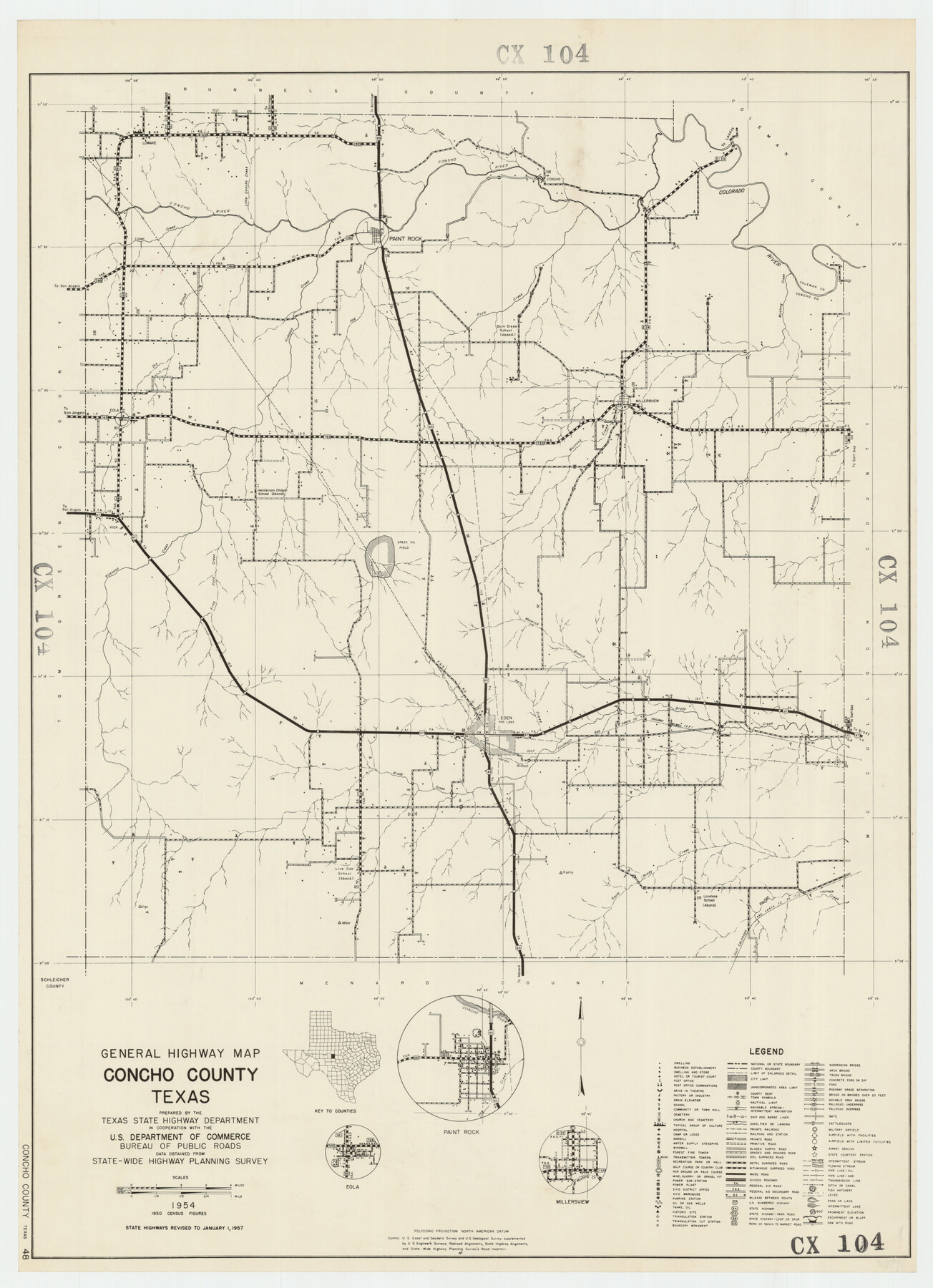 92551, General Highway Map, Concho County, Texas, Twichell Survey Records