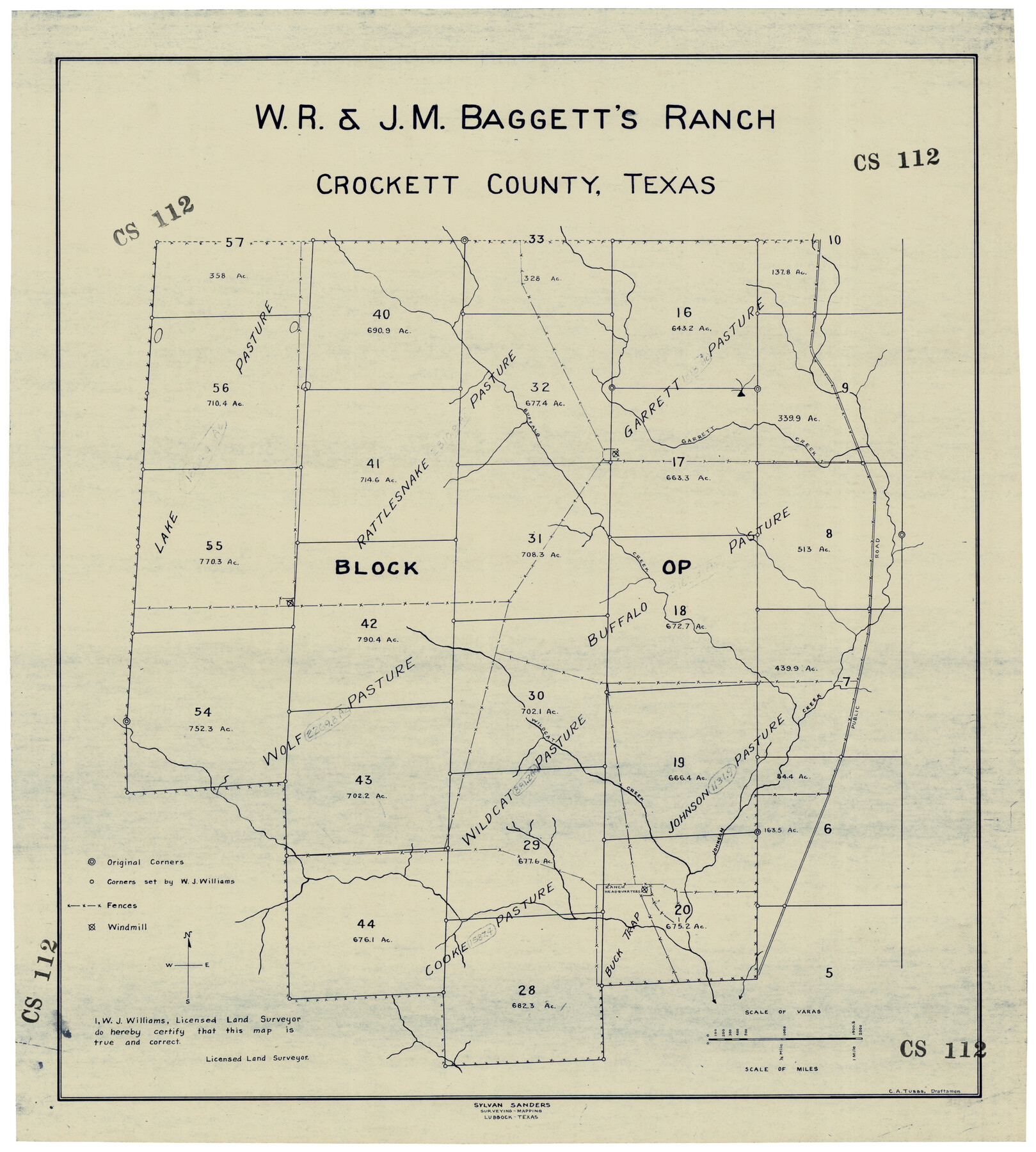 92554, W. R. and J. M. Baggett's Ranch, Crockett County, Texas, Twichell Survey Records