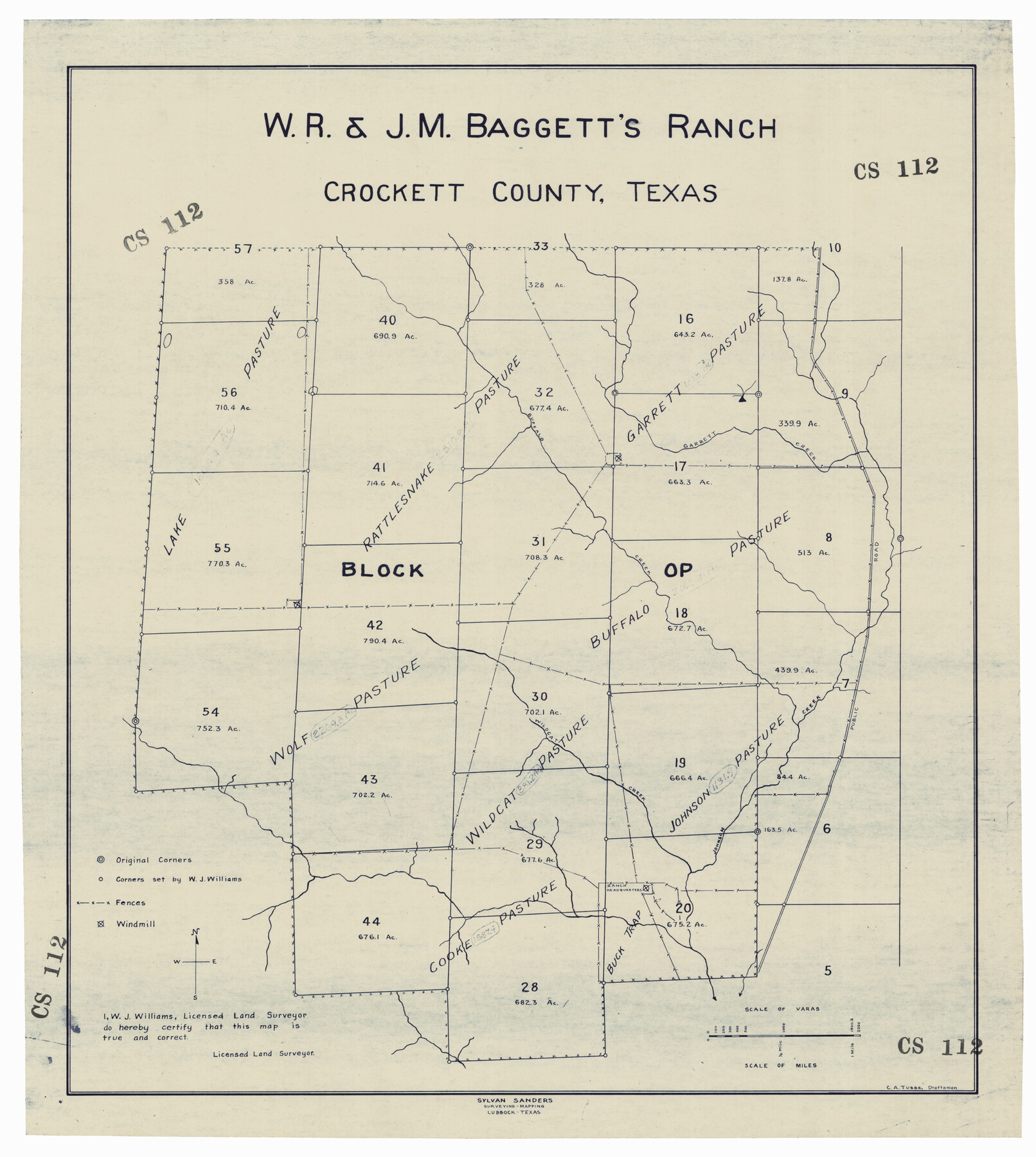 92554, W. R. and J. M. Baggett's Ranch, Crockett County, Texas, Twichell Survey Records