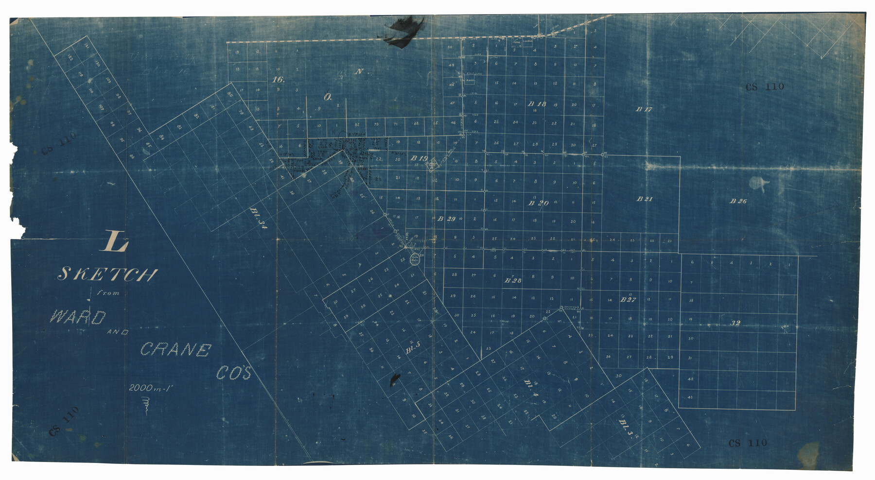 92557, Sketch from Ward and Crane Counties, Twichell Survey Records