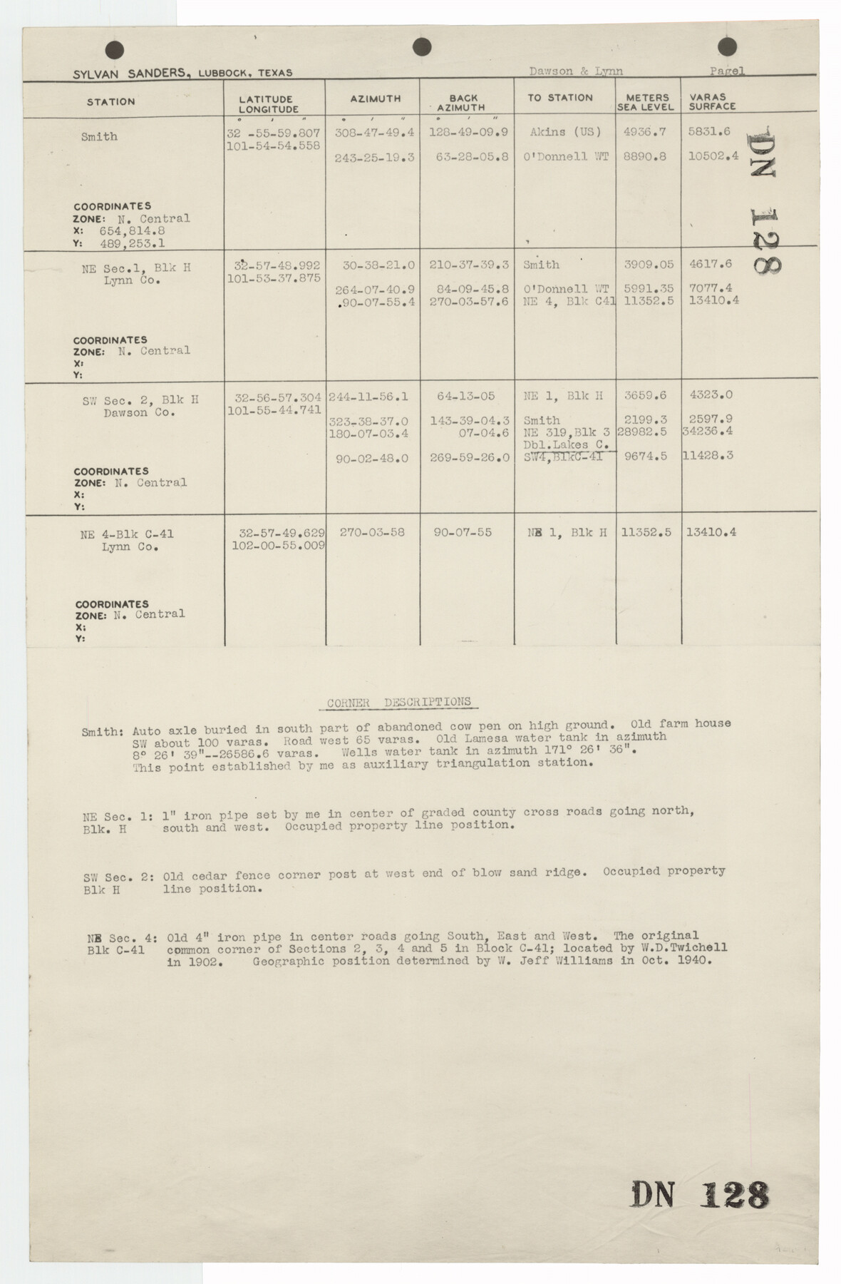 92566, [Coordinates for Block H, Sections 1 and 2 and Block C41, Section 4], Twichell Survey Records