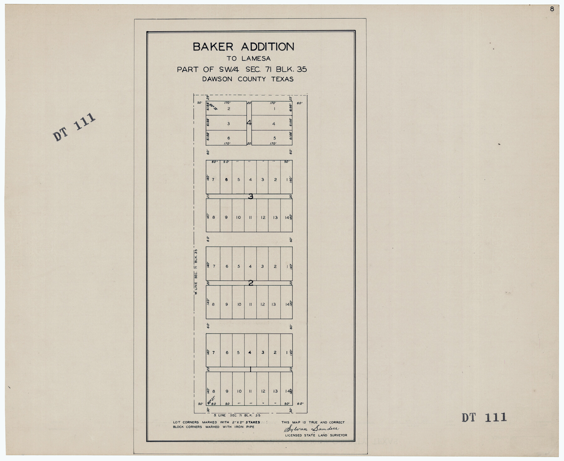 92576, Baker Addition to Lamesa, Part of Southwest Quarter Section 71, Block 35, Twichell Survey Records