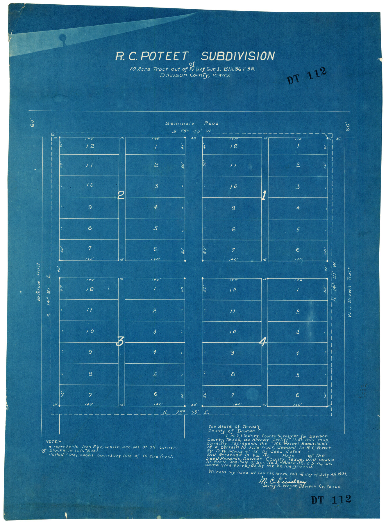 92579, [I. M. Bolton, L. S. Thacker, and R. C. Poteet Subdivisions], Twichell Survey Records