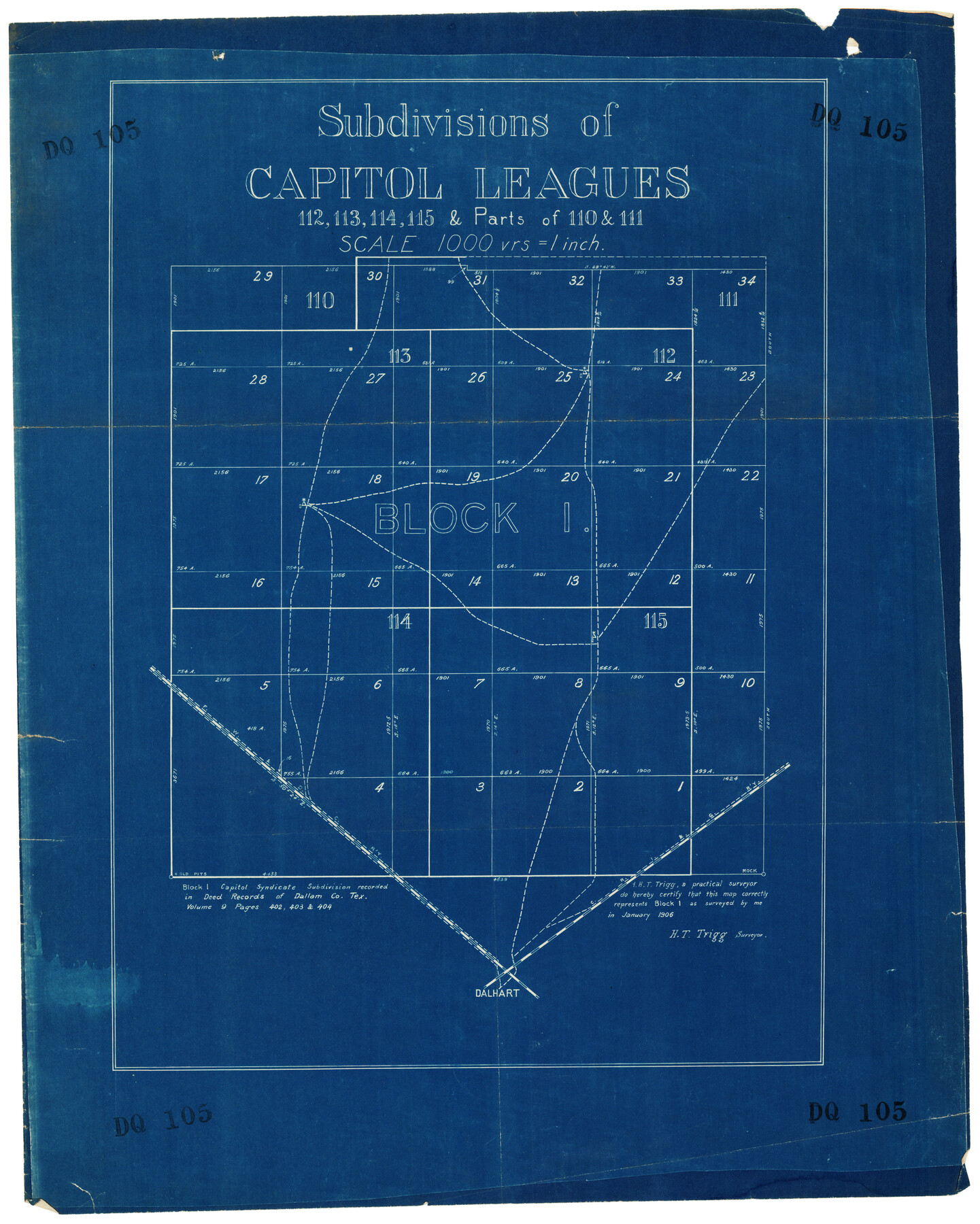 92583, Subdivision of Capitol Leagues 112, 113, 114, and 115, and Parts of 110, and 111, Twichell Survey Records