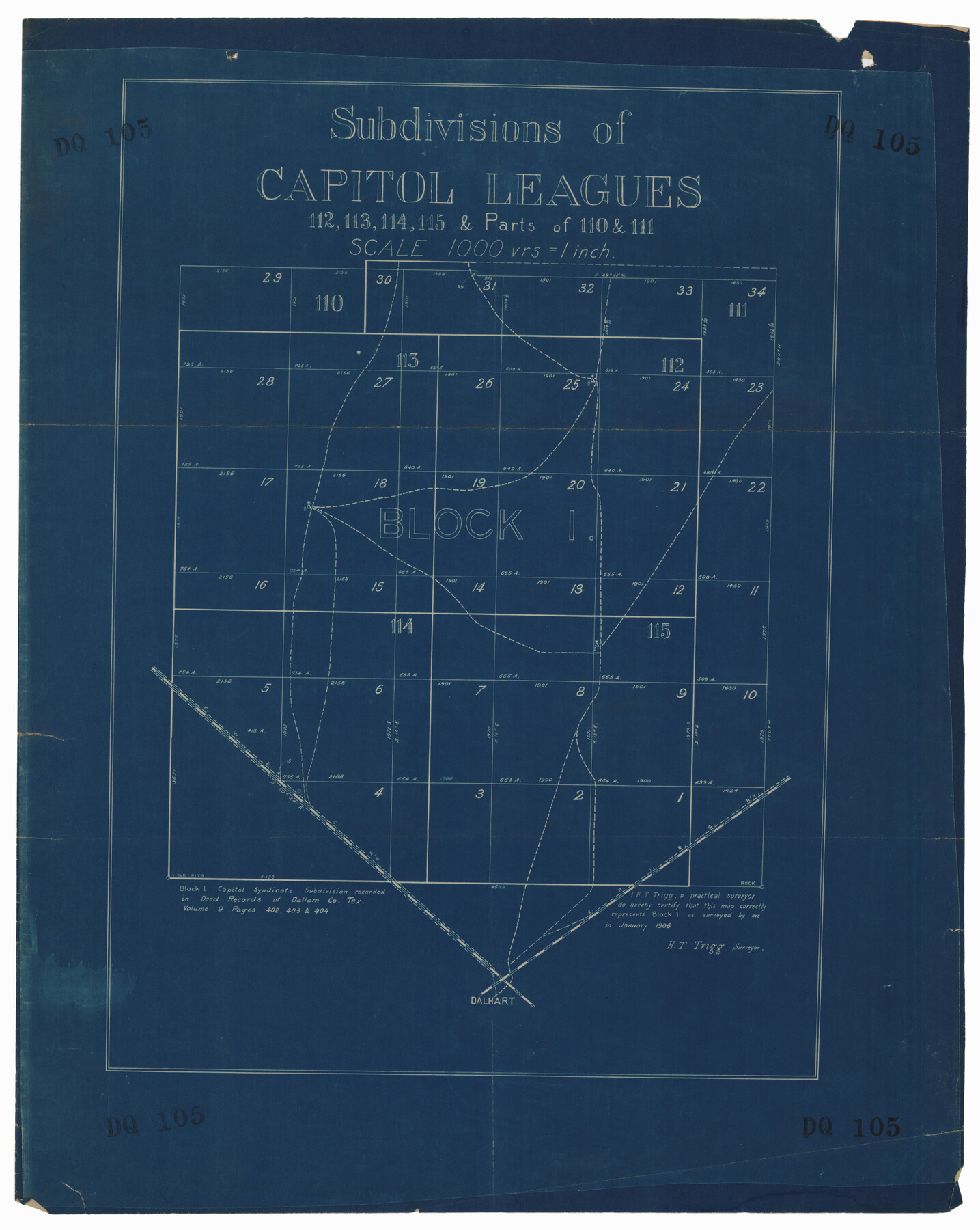 92583, Subdivision of Capitol Leagues 112, 113, 114, and 115, and Parts of 110, and 111, Twichell Survey Records