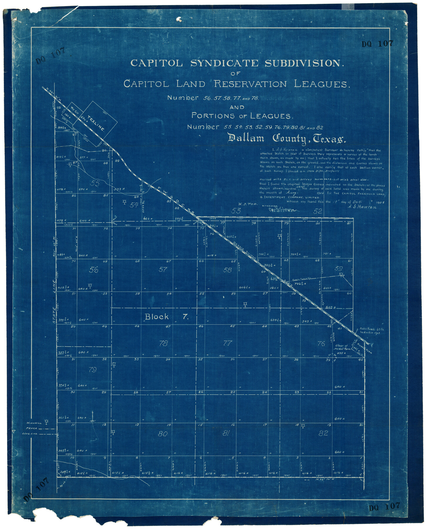 92584, Capitol Syndicate Subdivision of Capitol Land Reservation Leagues, Twichell Survey Records