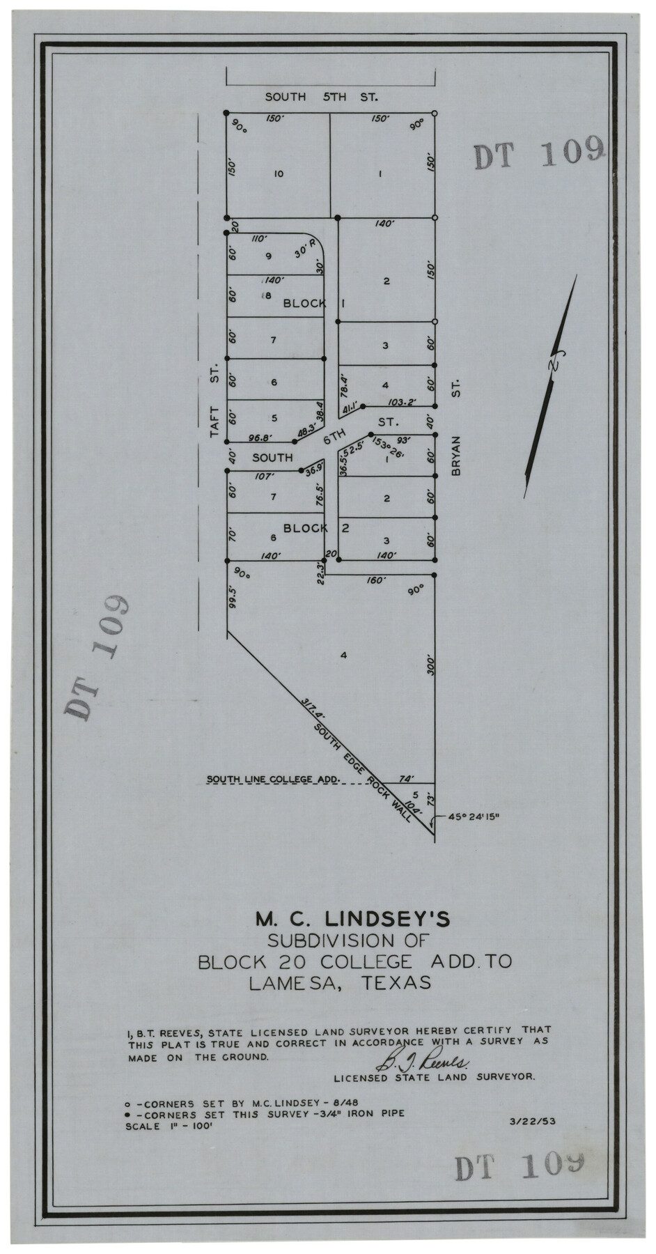 92589, M. C. Lindsey's Subdivision of Block 20 College Addition to Lamesa, Texas, Twichell Survey Records