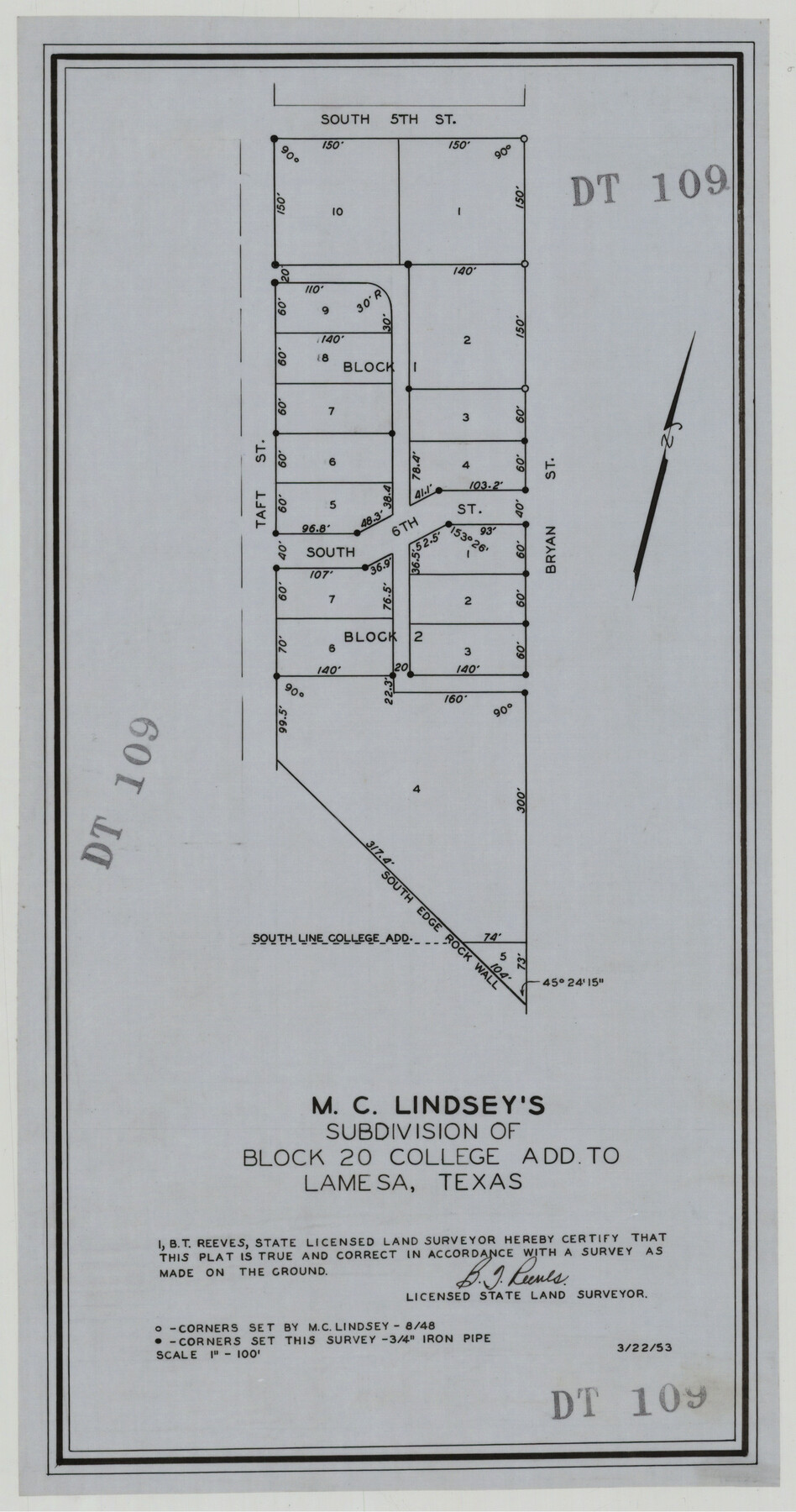 92589, M. C. Lindsey's Subdivision of Block 20 College Addition to Lamesa, Texas, Twichell Survey Records