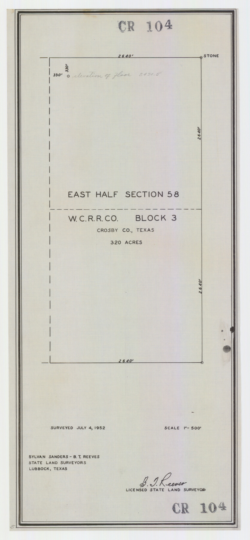 92594, East Half of Section 58. W. C. RR. Co. Block 3, Twichell Survey Records