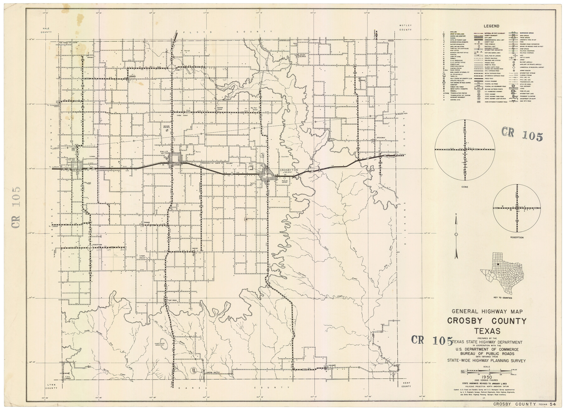 92596, General Highway Map, Crosby County, Texas, Twichell Survey Records