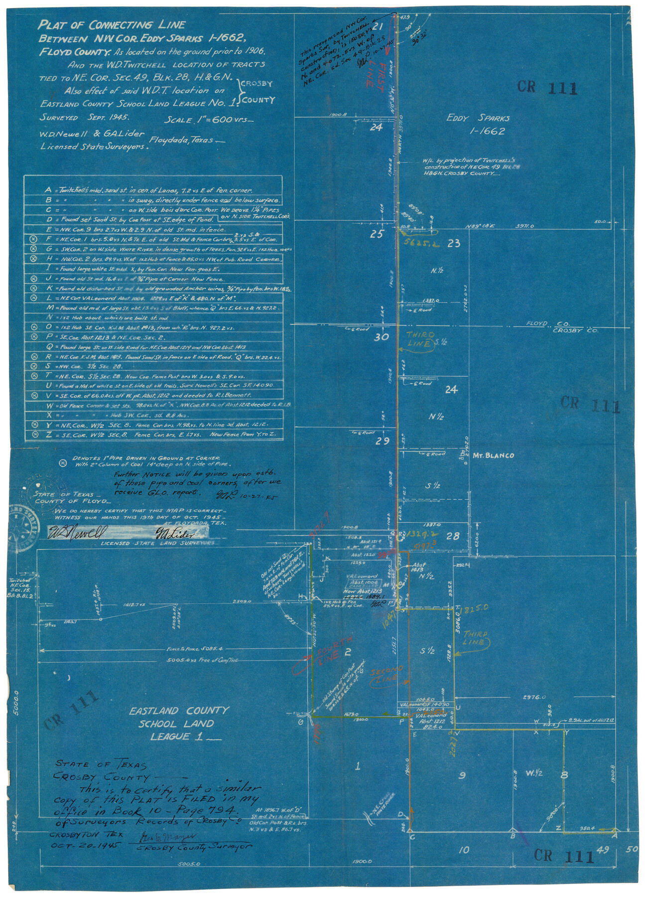 92602, Plat of Connecting Line between Northwest Corner of Eddy Sparks 1-1662, Twichell Survey Records