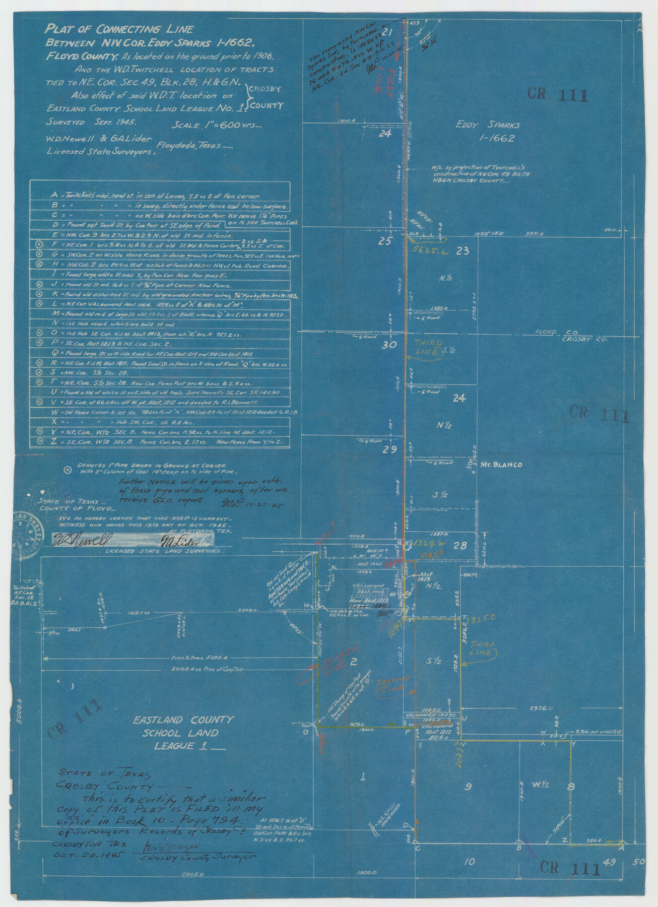 92602, Plat of Connecting Line between Northwest Corner of Eddy Sparks 1-1662, Twichell Survey Records