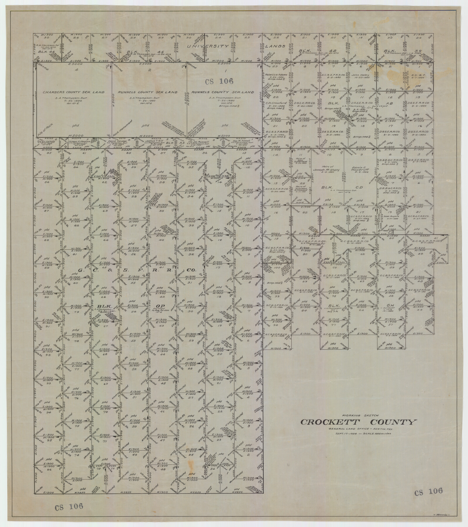 92608, Working Sketch Crockett County, Twichell Survey Records