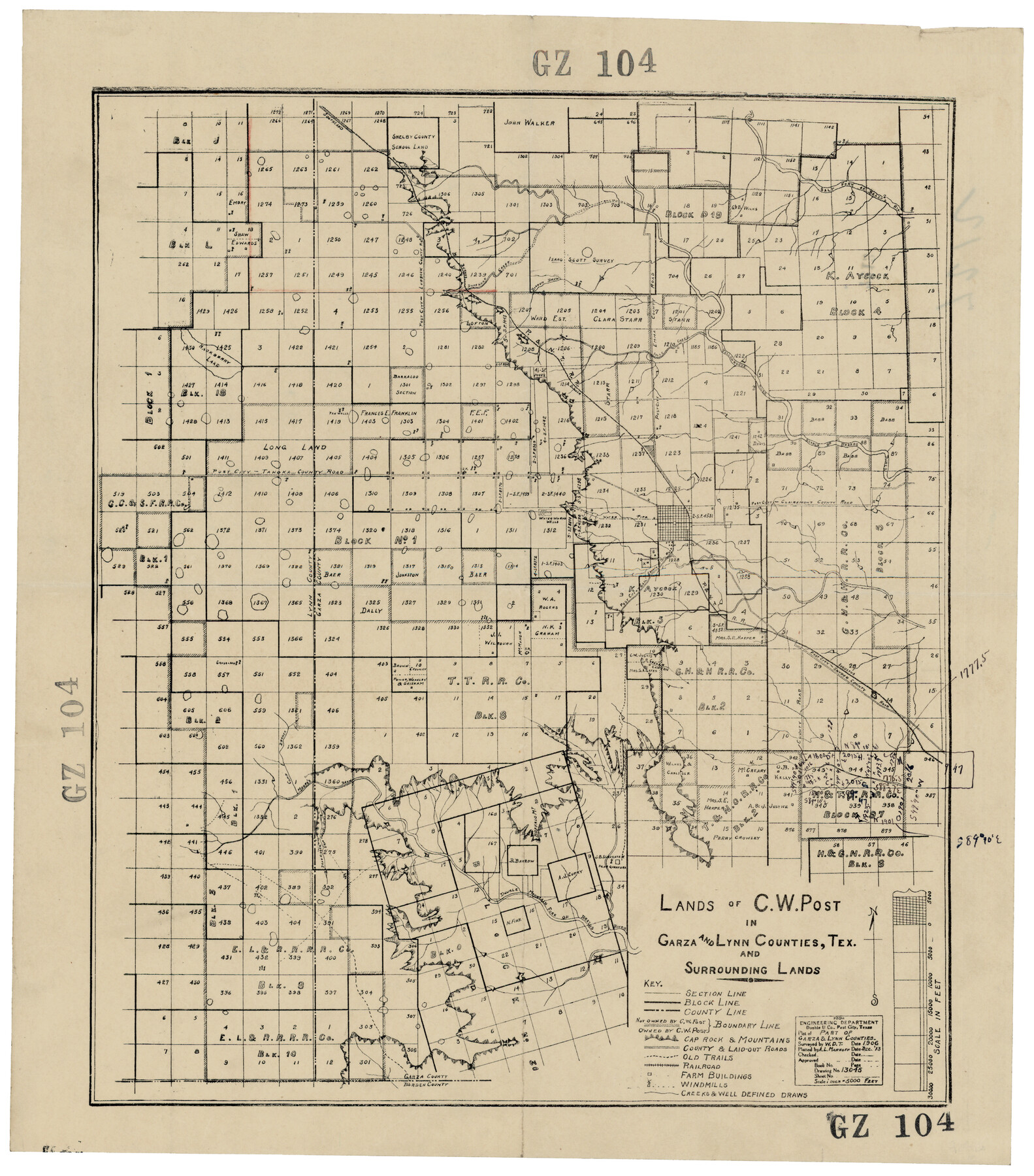 92645, Lands of C. W. Post in Garza and Lynn Counties, Texas, and Surrounding Lands, Twichell Survey Records