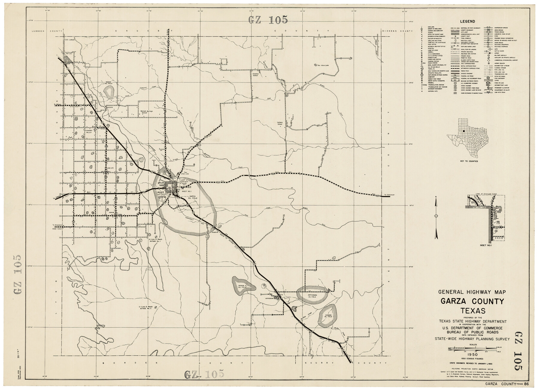 92646, General Highway Map of Garza County, Texas, Twichell Survey Records