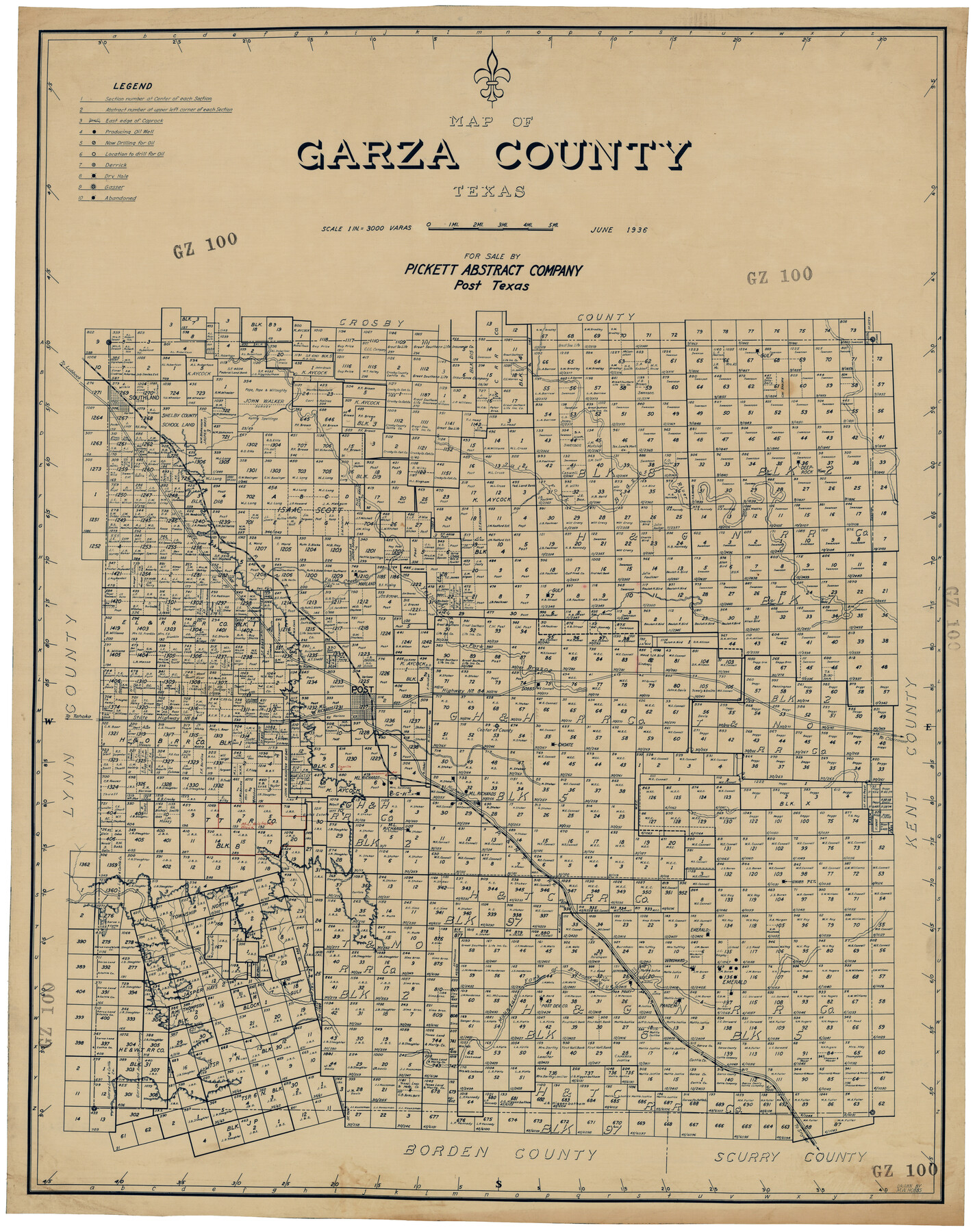 92648, Map of Garza County, Texas, Twichell Survey Records