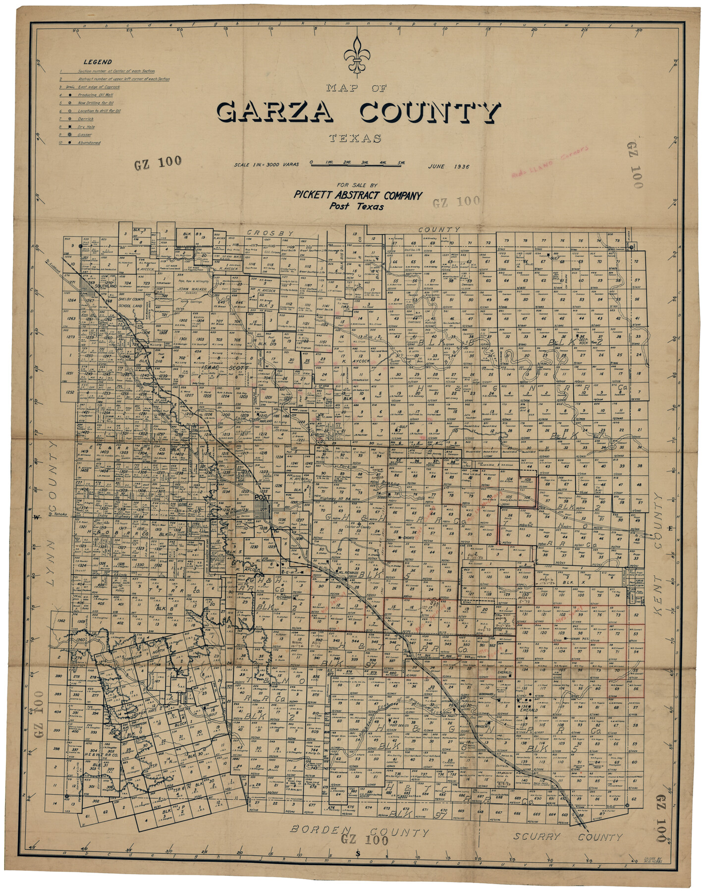 92650, Map of Garza County, Texas, Twichell Survey Records