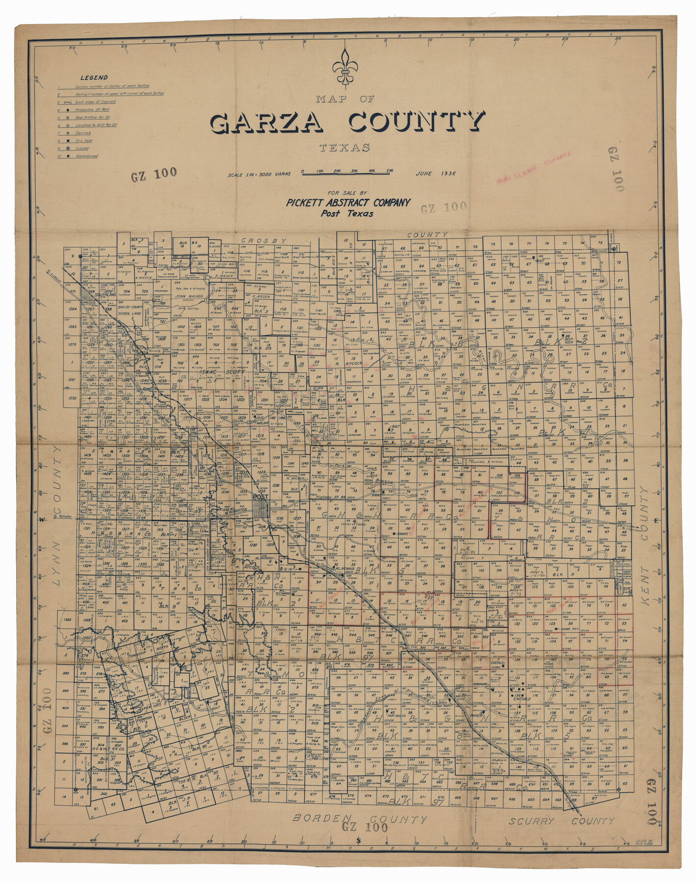 92650, Map of  Garza County, Texas, Twichell Survey Records
