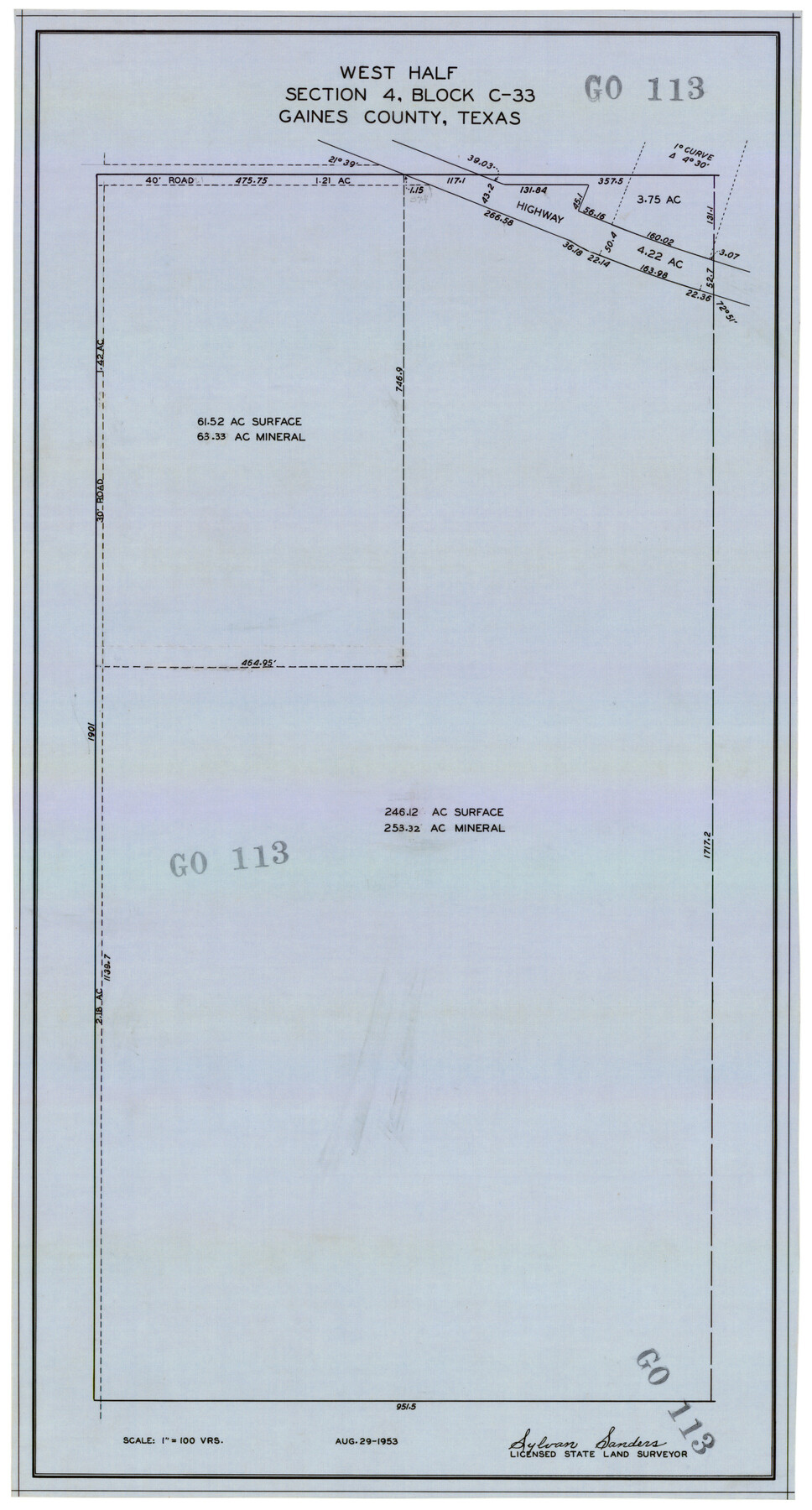 92667, West Half Section 4, Block C-33, Gaines County, Texas, Twichell Survey Records