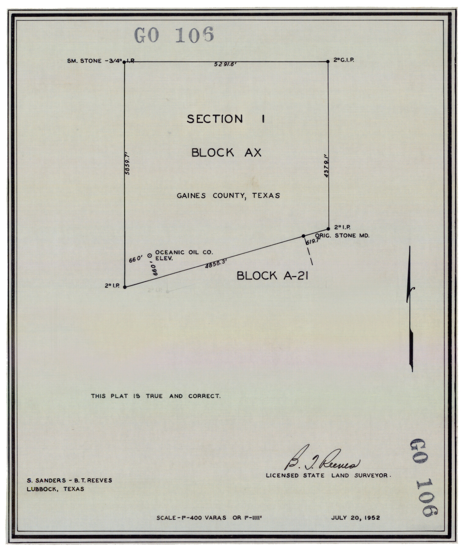 92670, Section 1, Block AX, Gaines County, Texas, Twichell Survey Records