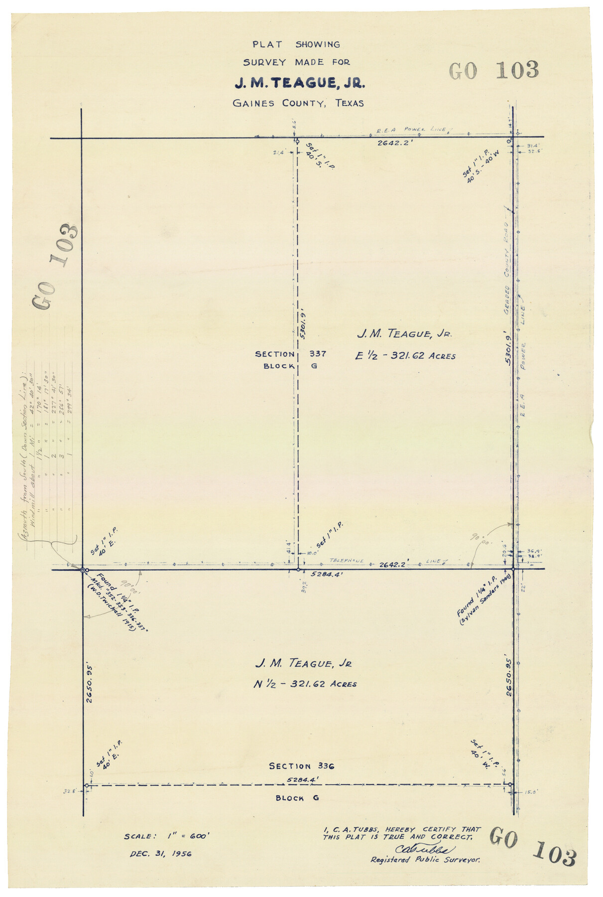 92672, Plat Showing Survey made for J. M. Teague, Jr. Gaines County, Texas, Twichell Survey Records