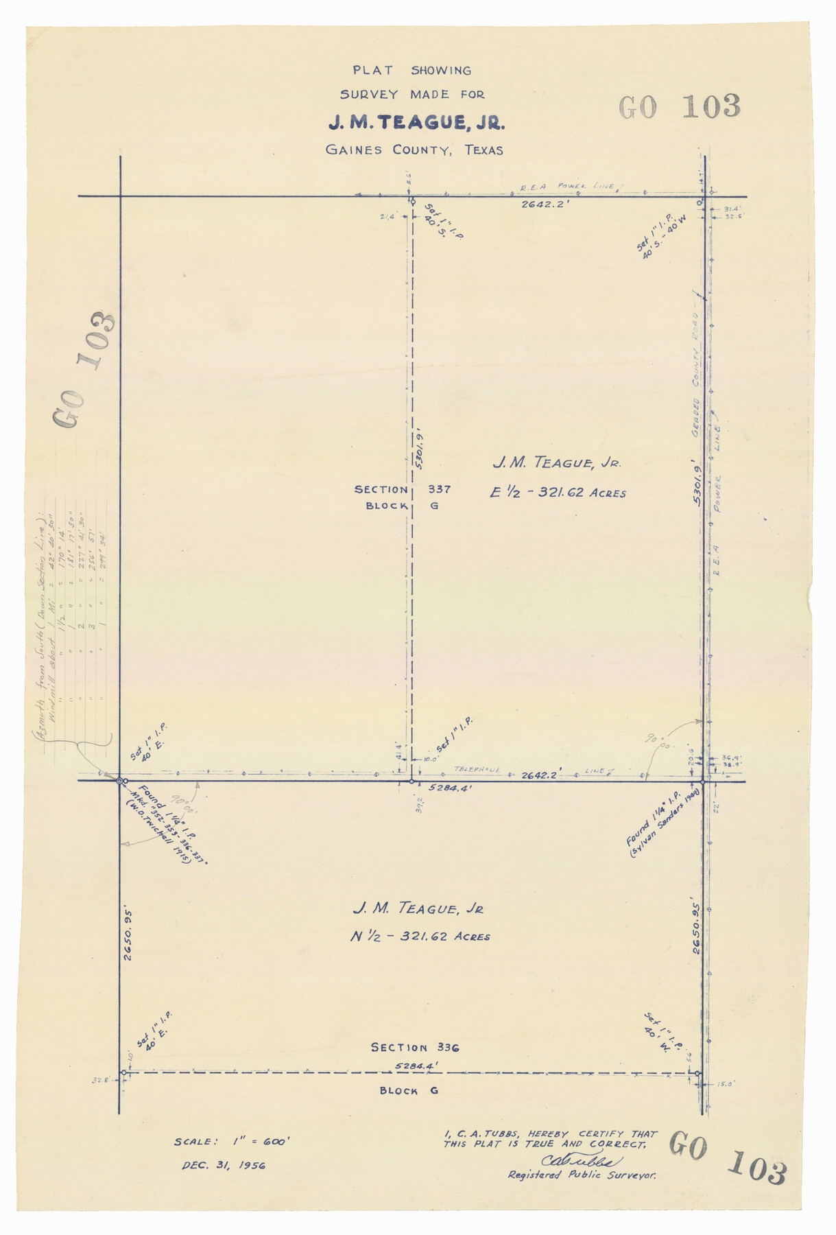 92672, Plat Showing Survey made for J. M. Teague, Jr. Gaines County, Texas, Twichell Survey Records