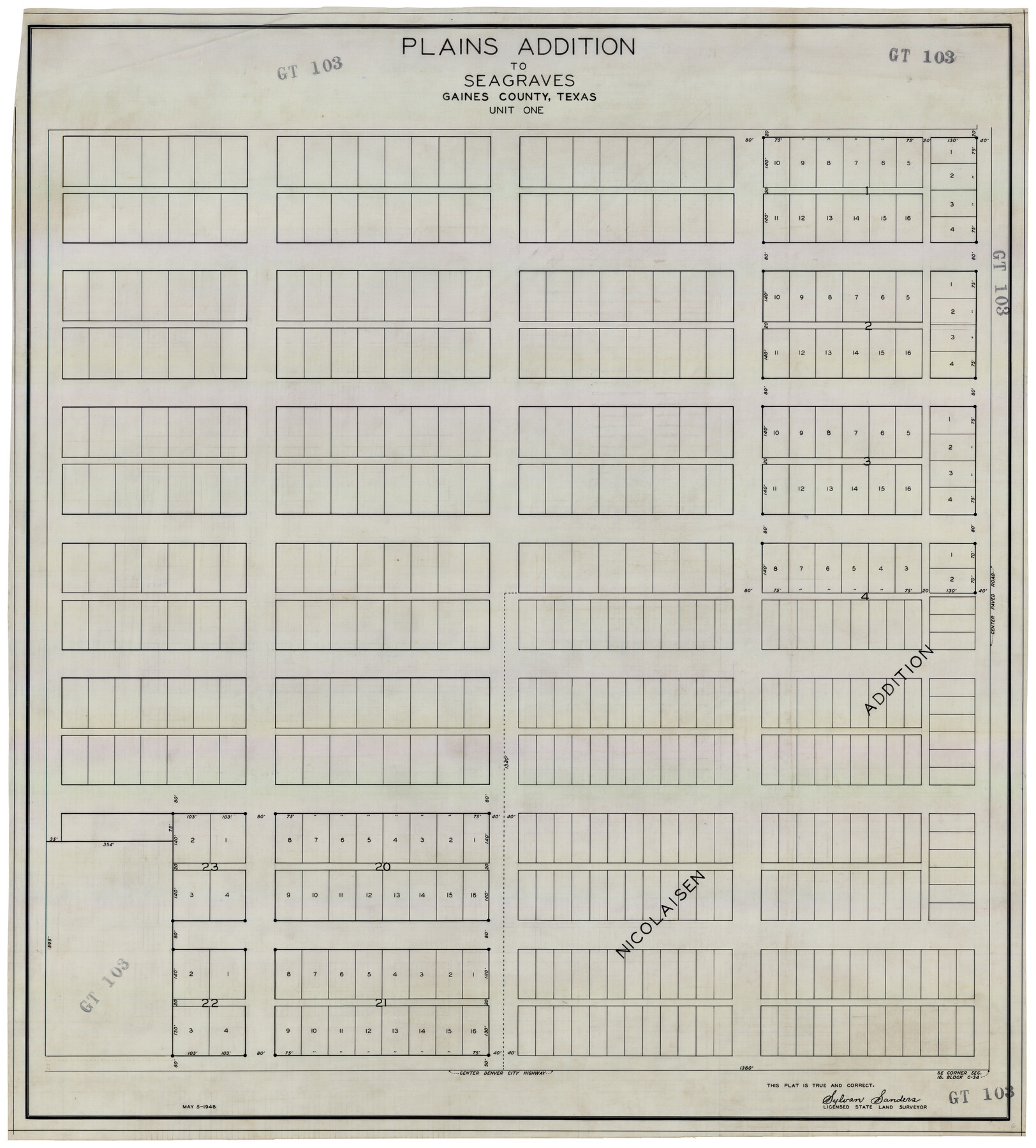 92691, Plains Addition to Seagraves, Gaines County, Texas, Twichell Survey Records