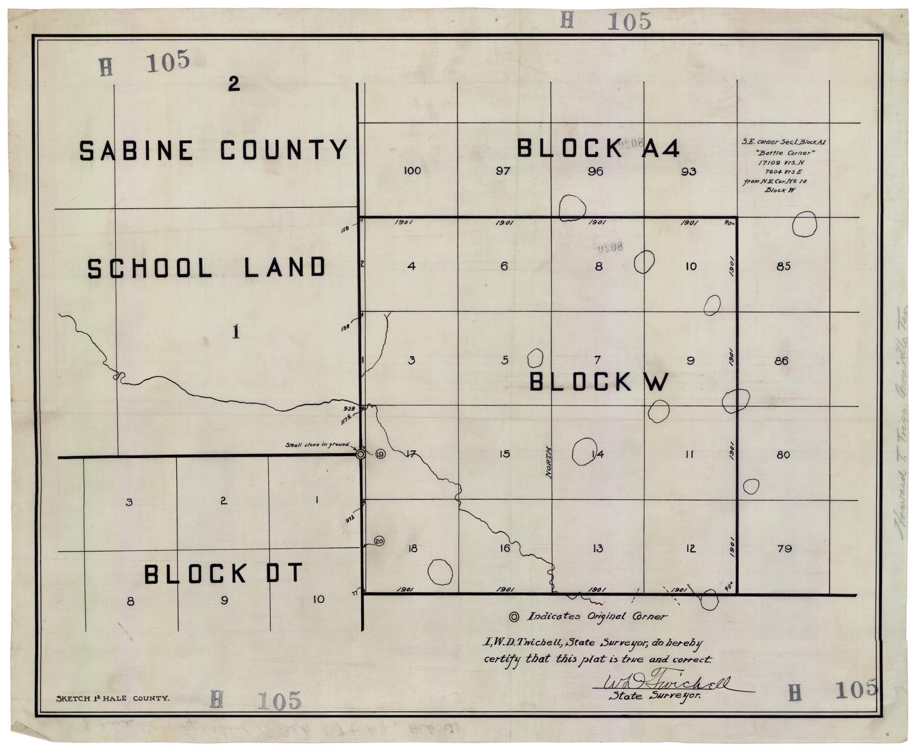 92697, [Sabine County School Land and Blocks A4, W, and DT], Twichell Survey Records