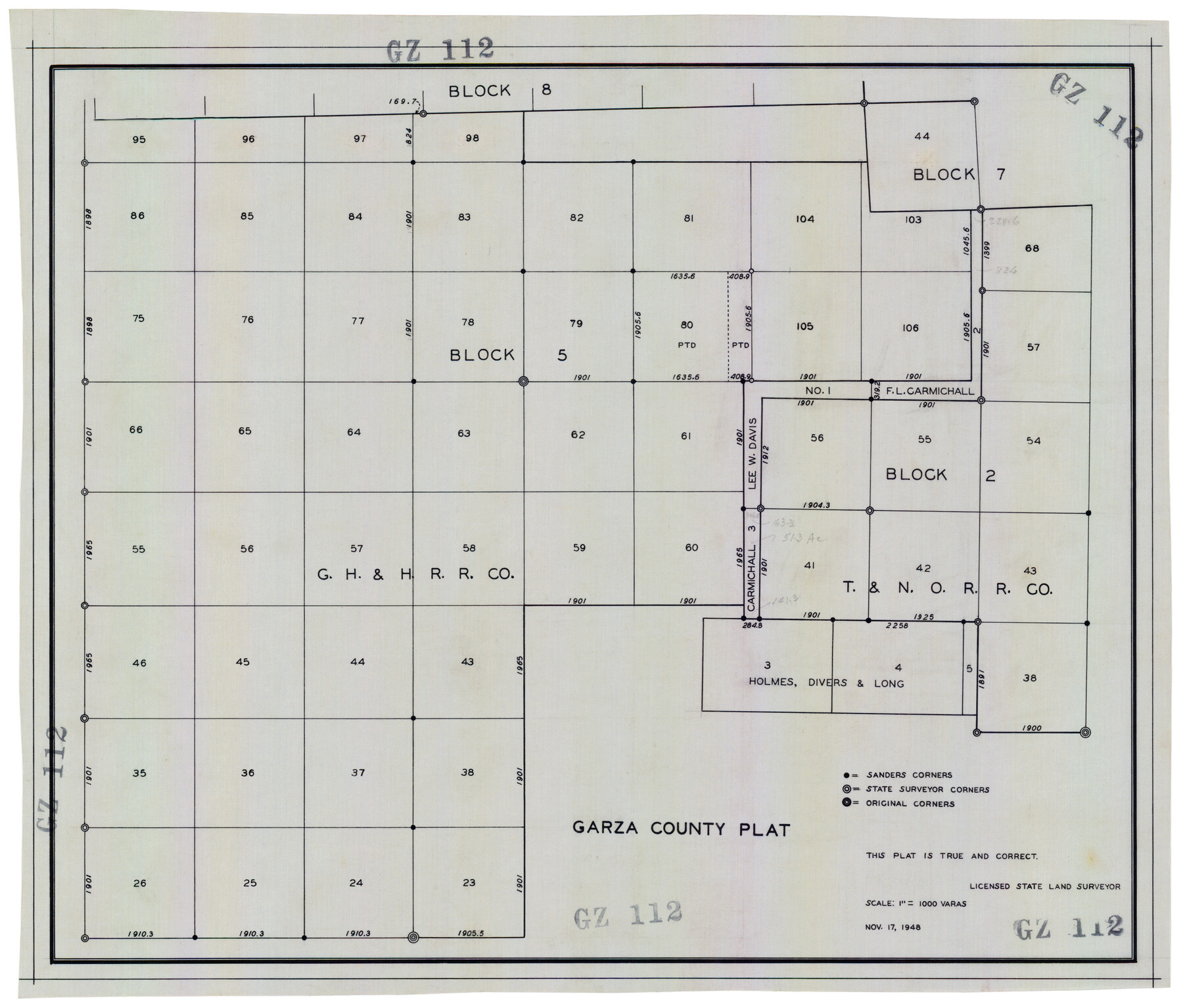 92703, Garza County Plat, Twichell Survey Records