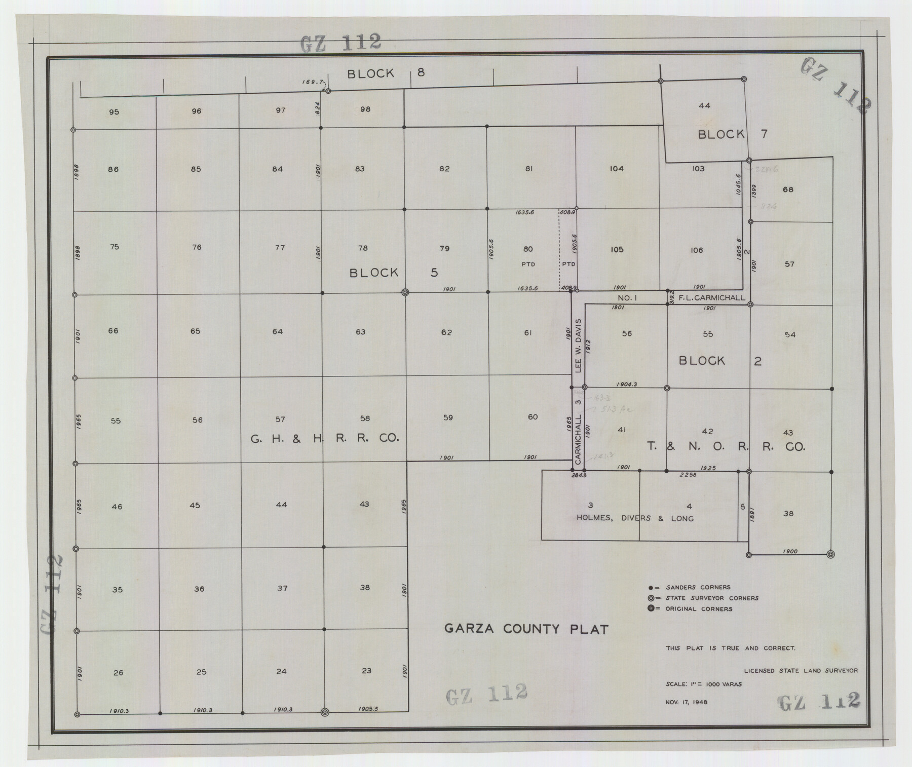 92703, Garza County Plat, Twichell Survey Records