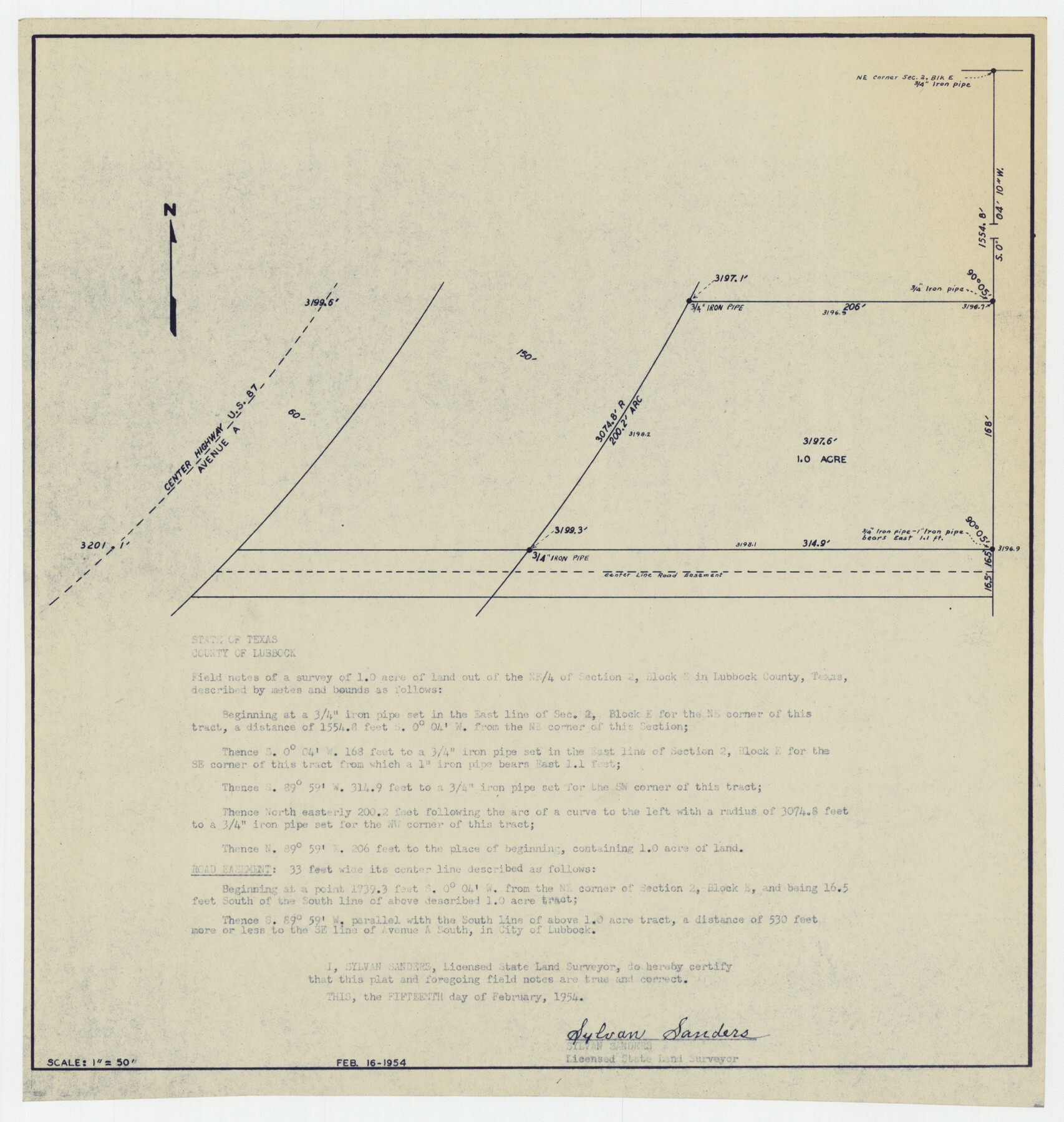 92706, [Plat showing 1.0 acre of land out of the NE/4 of Section 2, Block E], Twichell Survey Records