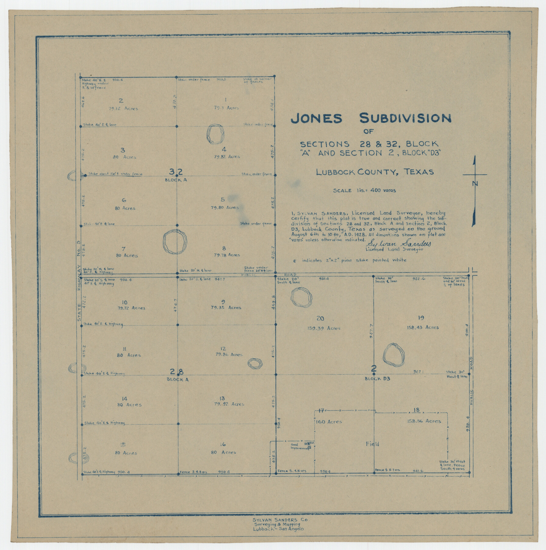 92708, Jones Subdivision of Sections 28 and 32, Block "A' and Section 2, Block "D3", Twichell Survey Records