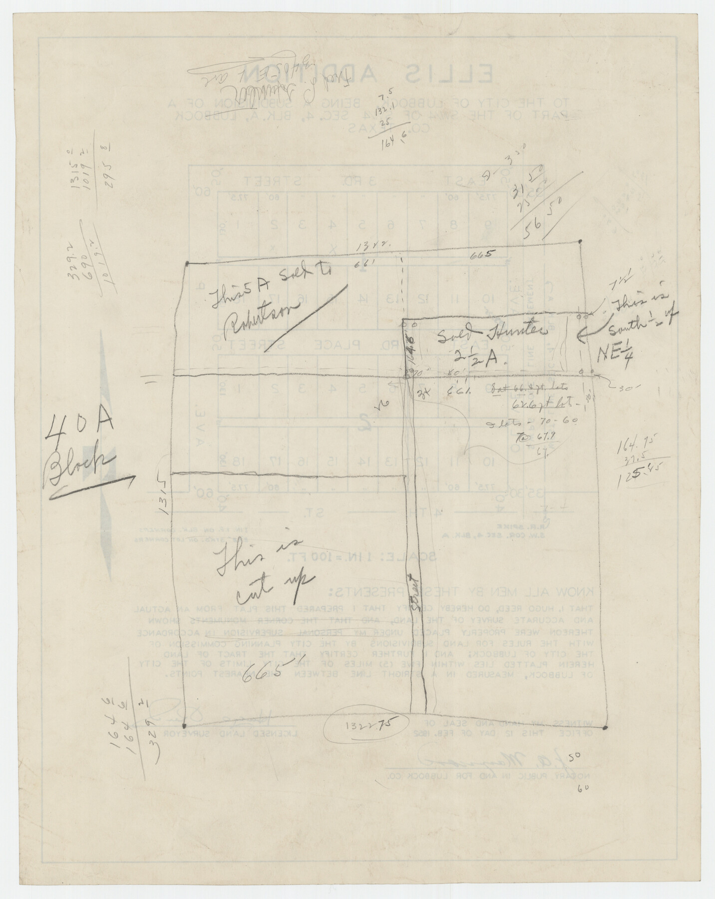 92710, Ellis Addition to the City of Lubbock, Being a Subdivision of a Part of the SW/4 of SW/4 Sec. 4, Blk. A, Twichell Survey Records