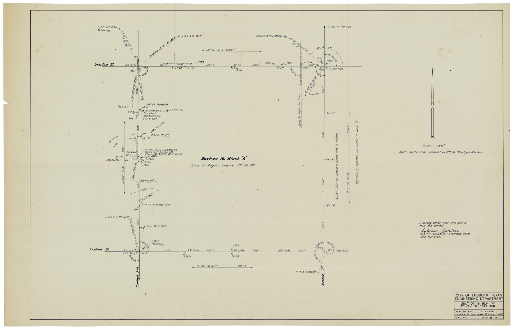 92715, Section 16, Block "A", Sylvan Sanders Survey, Twichell Survey Records