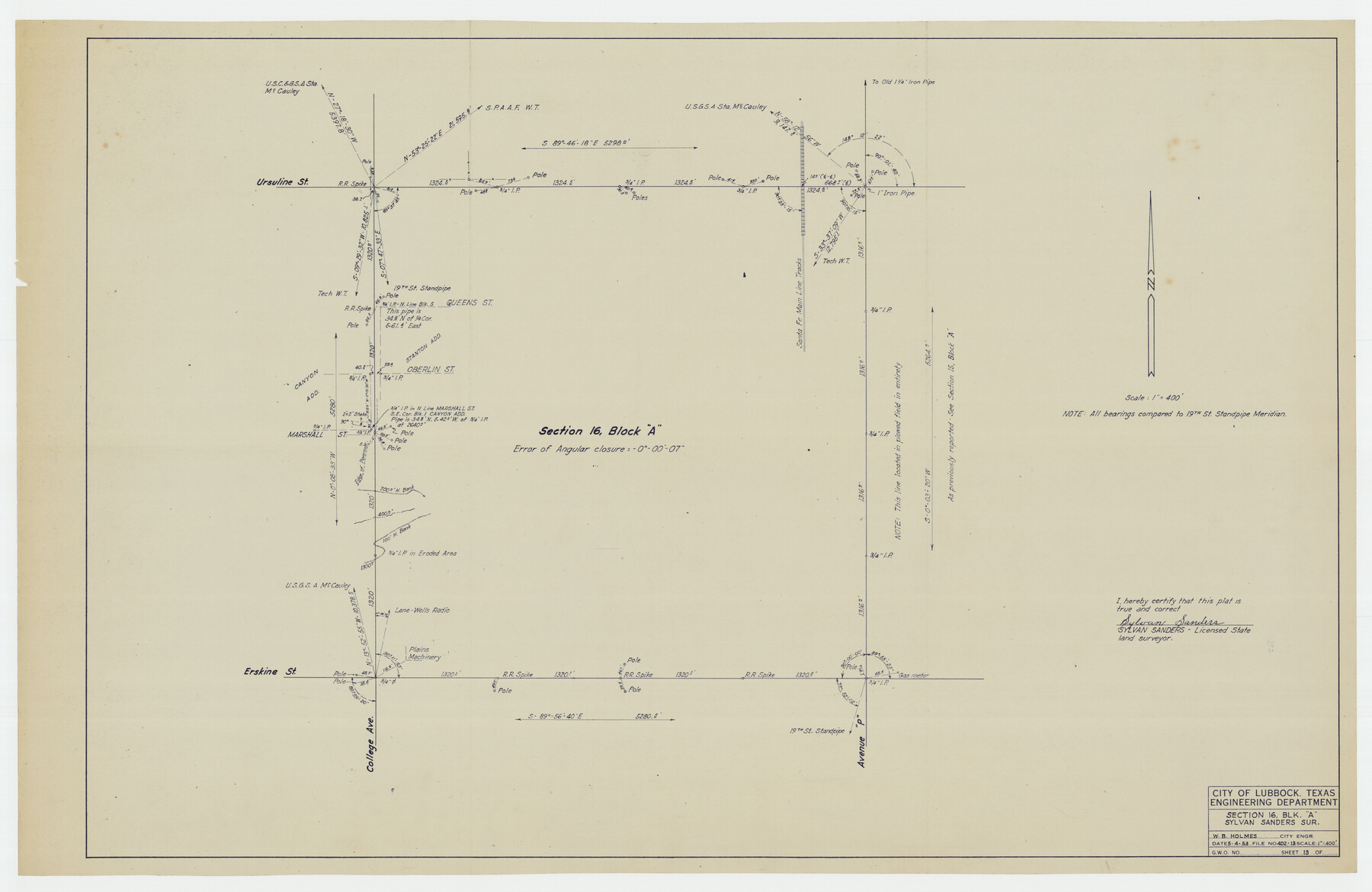 92715, Section 16, Block "A", Sylvan Sanders Survey, Twichell Survey Records