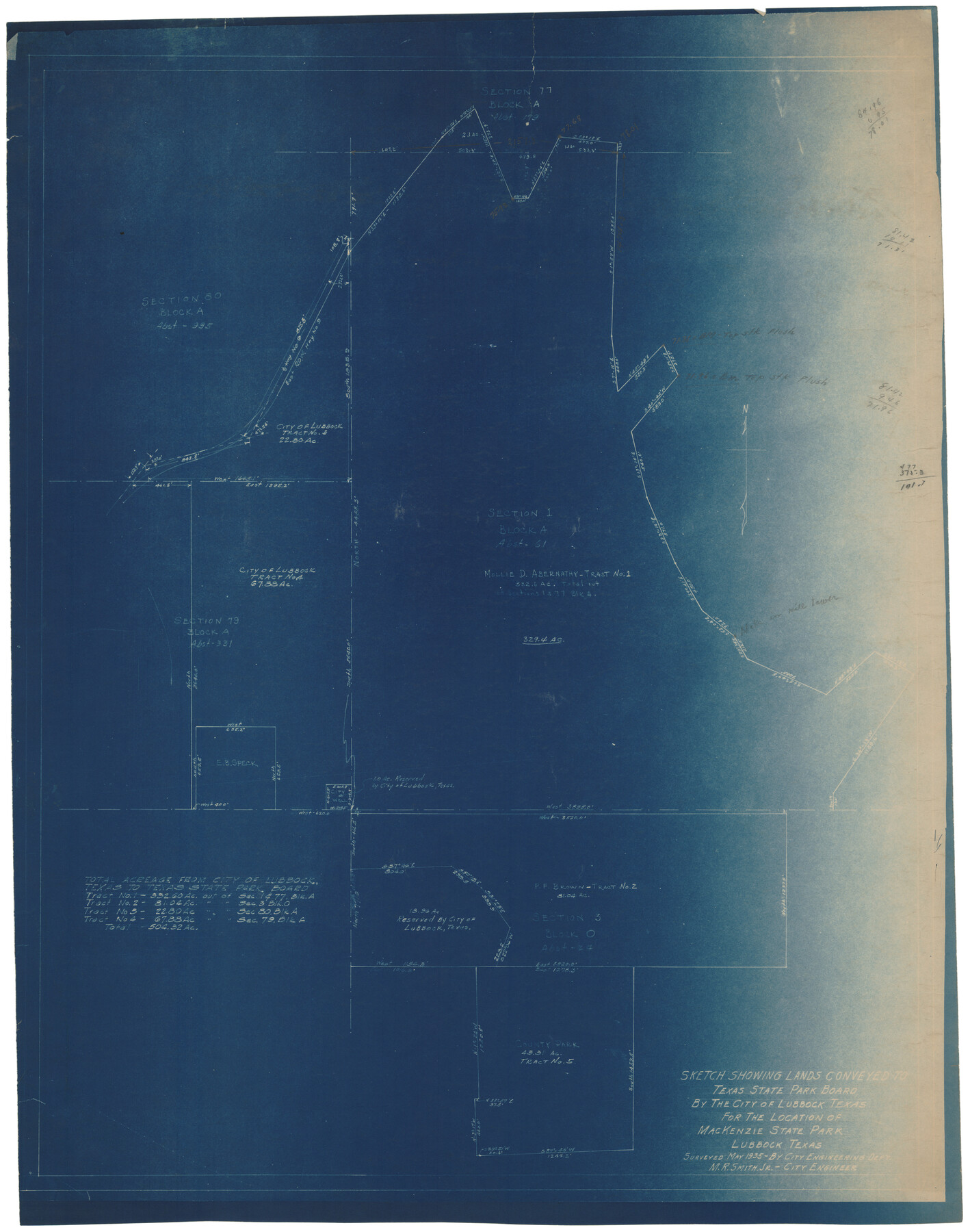 92724, Sketch Showing Lands Conveyed to Texas State Park Board by the City of Lubbock, Texas for the Location of MacKenzie State Park, Twichell Survey Records