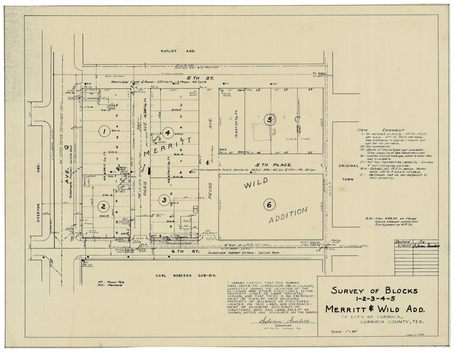 92727, Survey of Blocks 1, 2, 3, 4, 5, Merritt and Wild Addition, Twichell Survey Records