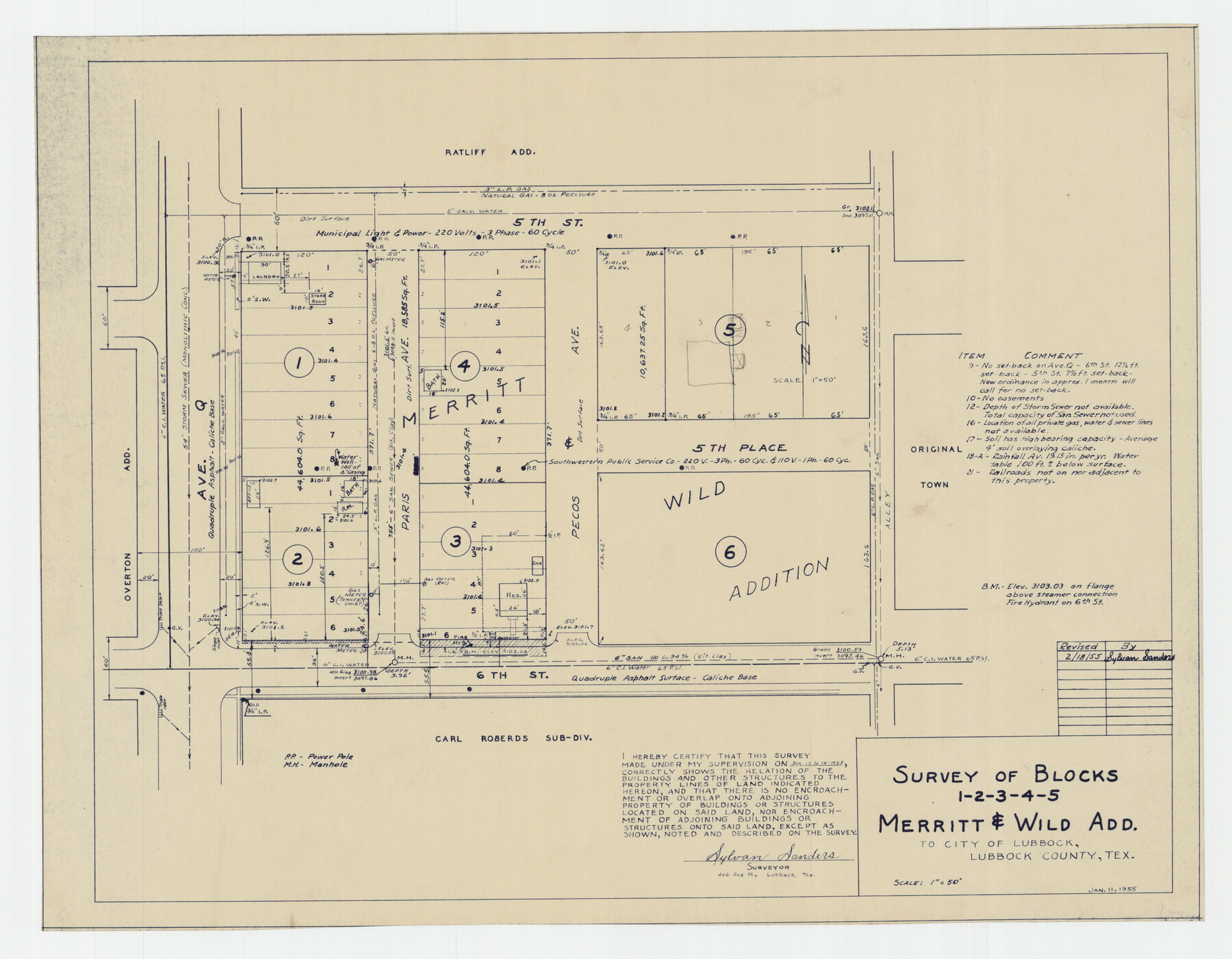 92727, Survey of  Blocks 1, 2, 3, 4, 5, Merritt and Wild Addition, Twichell Survey Records