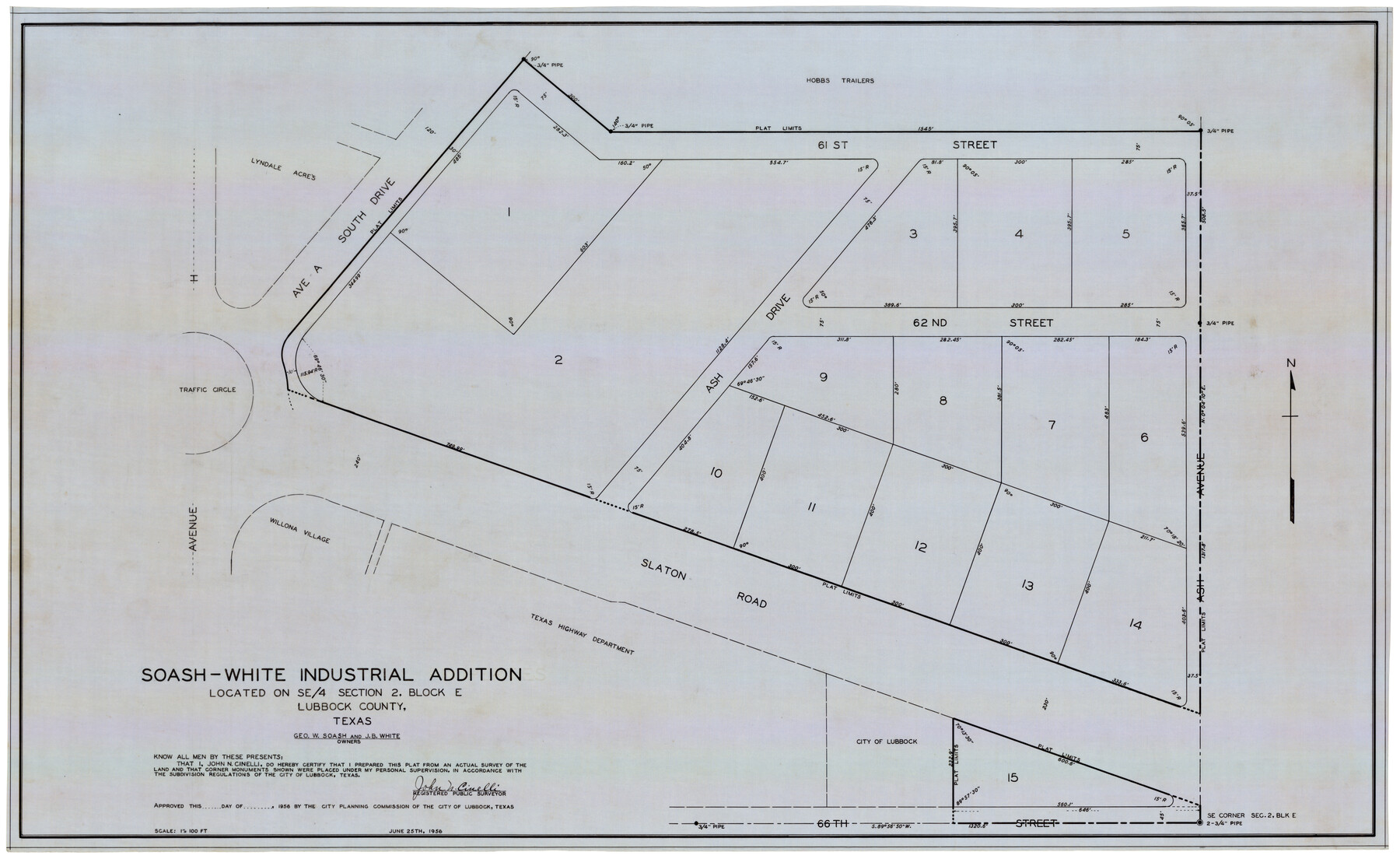 92732, Soash-White Industrial Addition Located on Southeast Quarter of Section 2, Block E (Geo. W. Soash and J. B. White, Owners), Twichell Survey Records