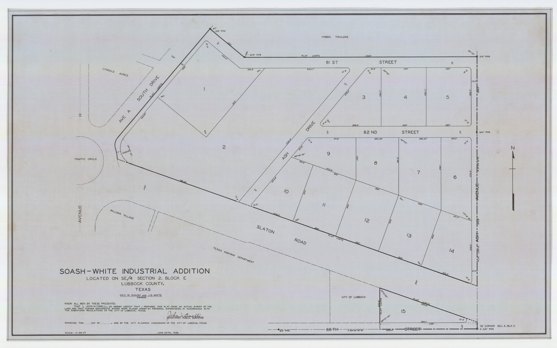 92732, Soash-White Industrial Addition Located on Southeast Quarter of Section 2, Block E (Geo. W. Soash and J. B. White, Owners), Twichell Survey Records