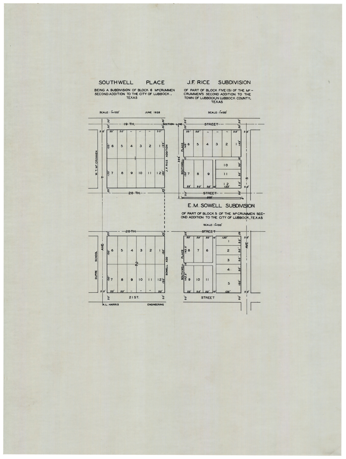 92745, Southwell Place and J. F. Rice Subdivision, Twichell Survey Records