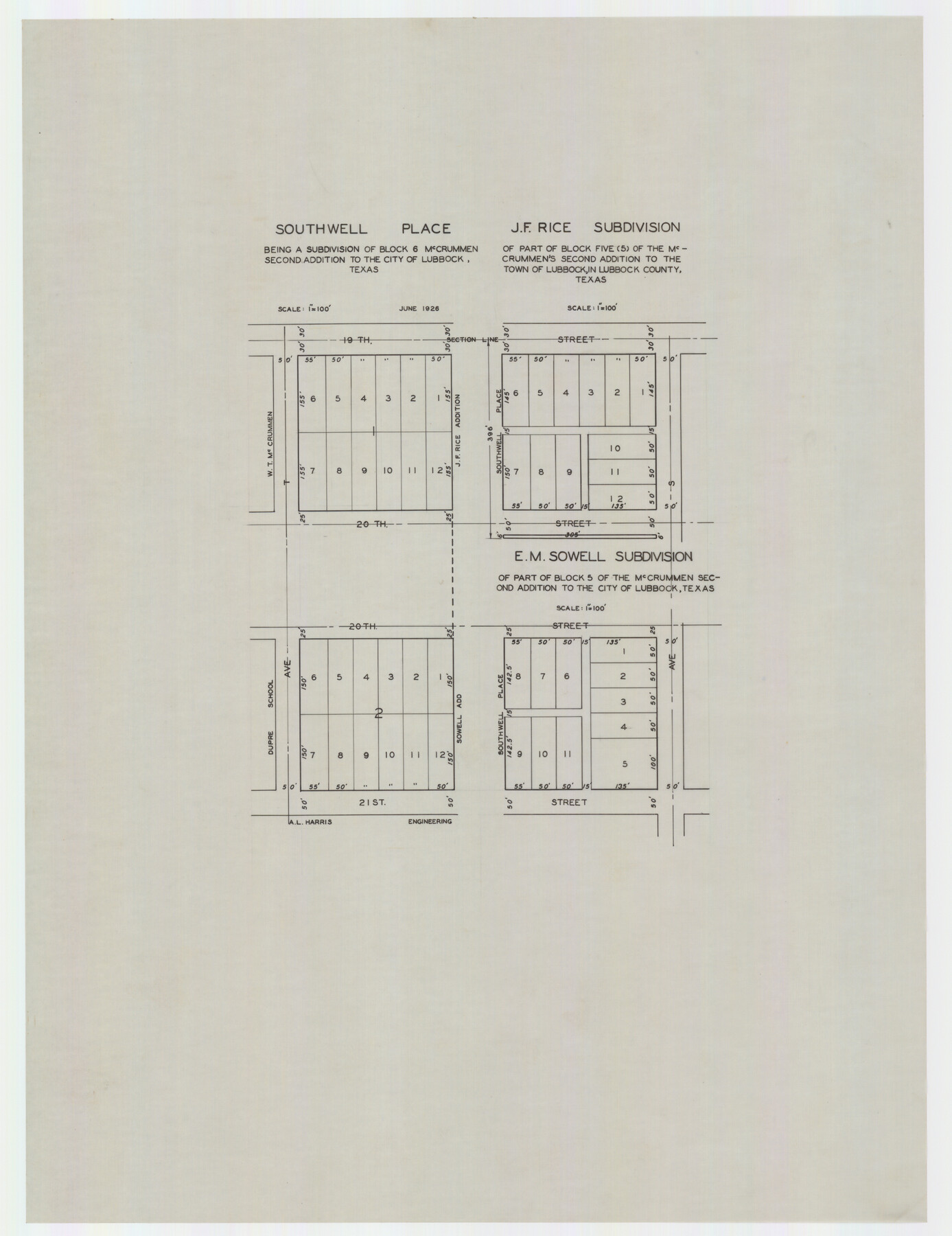 92745, Southwell Place and J. F. Rice Subdivision, Twichell Survey Records