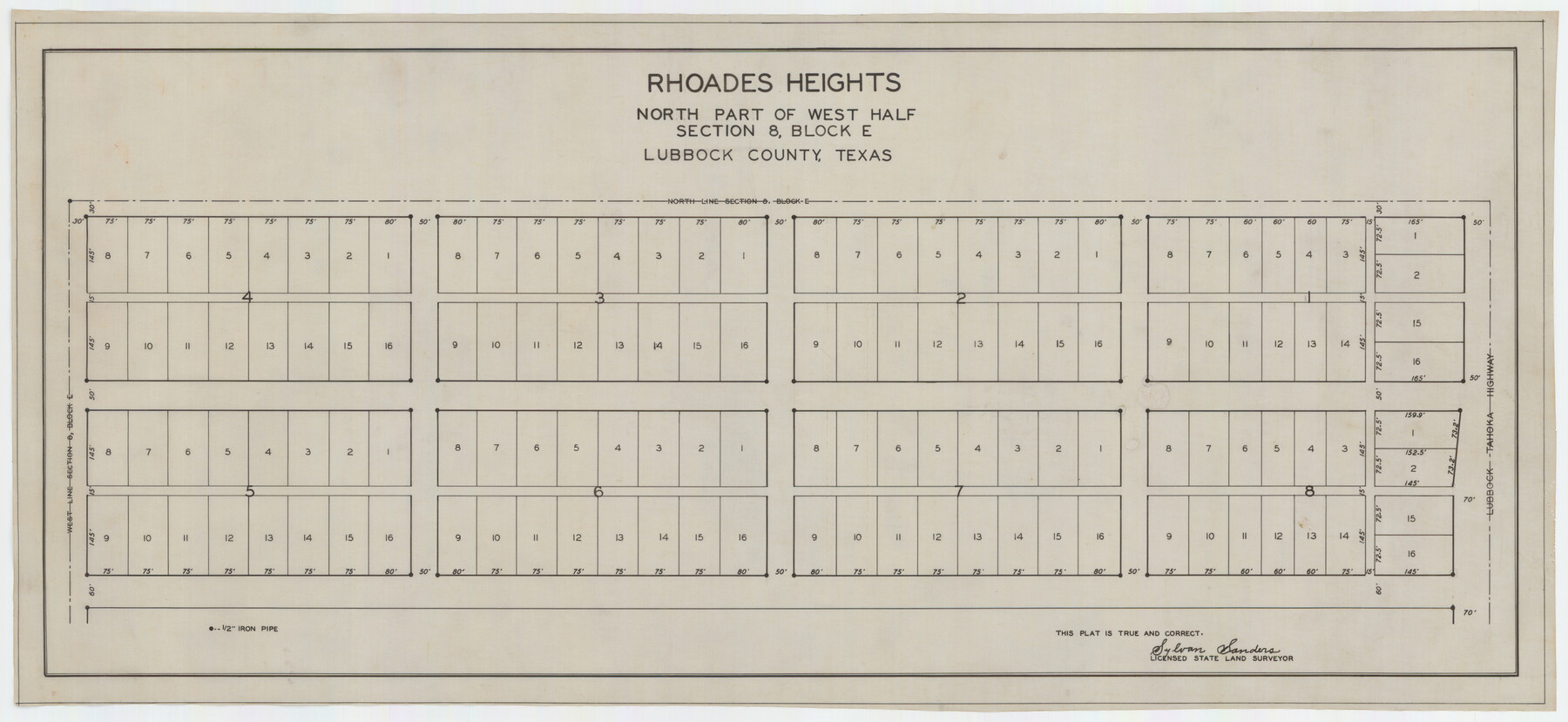 92759, Rhoades Heights, North Part of West Half, Section 8, Block E, Twichell Survey Records