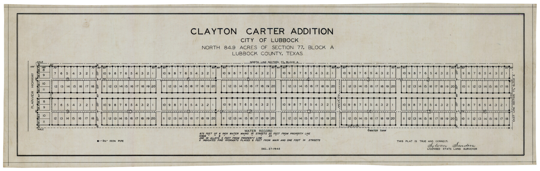 92767, Clayton Carter Addition, North 84.9 Acres of Section 77, Block A, Twichell Survey Records