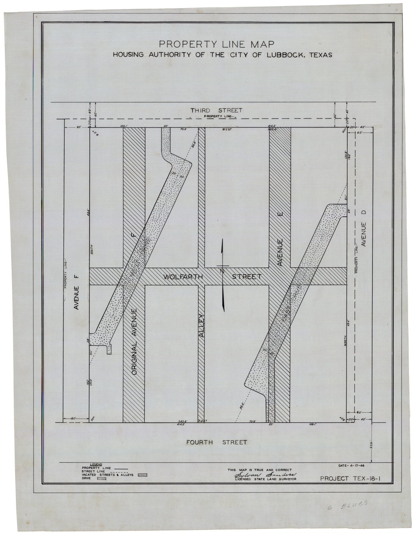 92777, Property Line Map, Housing Authority of the City of Lubbock, Texas, Twichell Survey Records