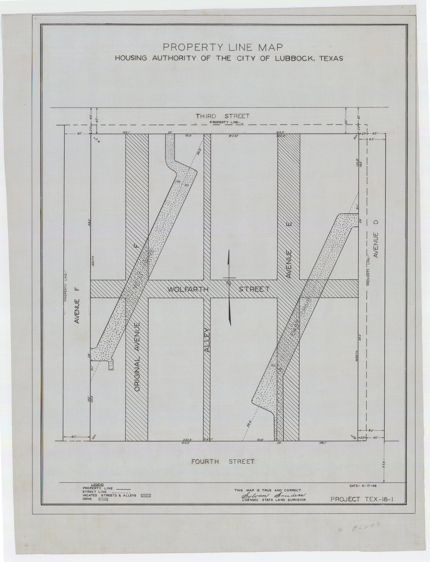 92777, Property Line Map, Housing Authority of the City of Lubbock, Texas, Twichell Survey Records